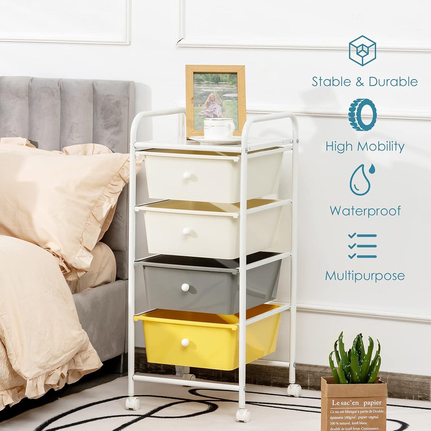 image:imageGiantex 6 Storage Drawer Cart Rolling Organizer Cart for Tools Scrapbook Paper Home Office School Multipurpose Mobile Utility Cart Beige amp YellowBeigeYellowGray