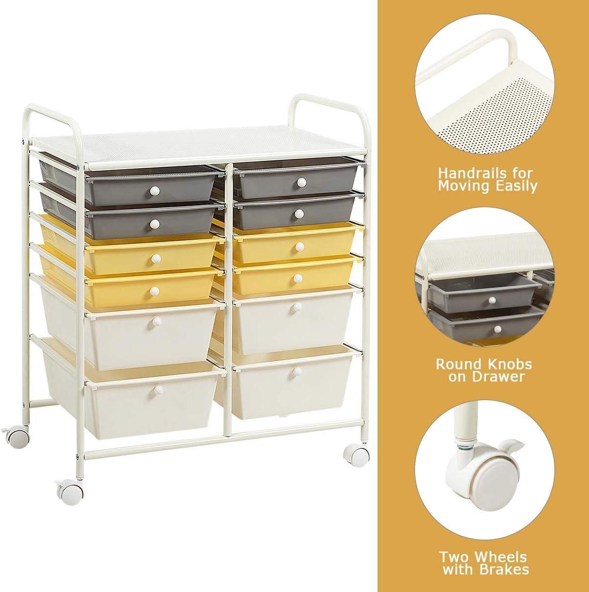 image:imageGiantex 6 Storage Drawer Cart Rolling Organizer Cart for Tools Scrapbook Paper Home Office School Multipurpose Mobile Utility Cart Beige amp YellowBeigeYellowGray