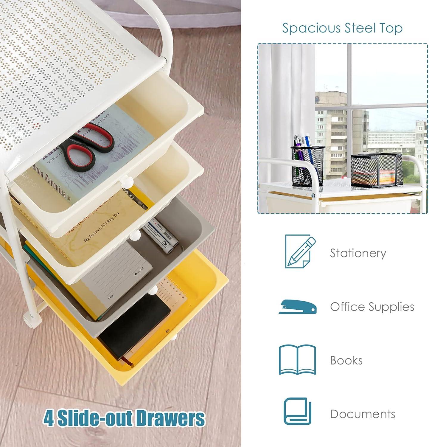 image:imageGiantex 6 Storage Drawer Cart Rolling Organizer Cart for Tools Scrapbook Paper Home Office School Multipurpose Mobile Utility Cart Beige amp YellowBeigeYellowGray