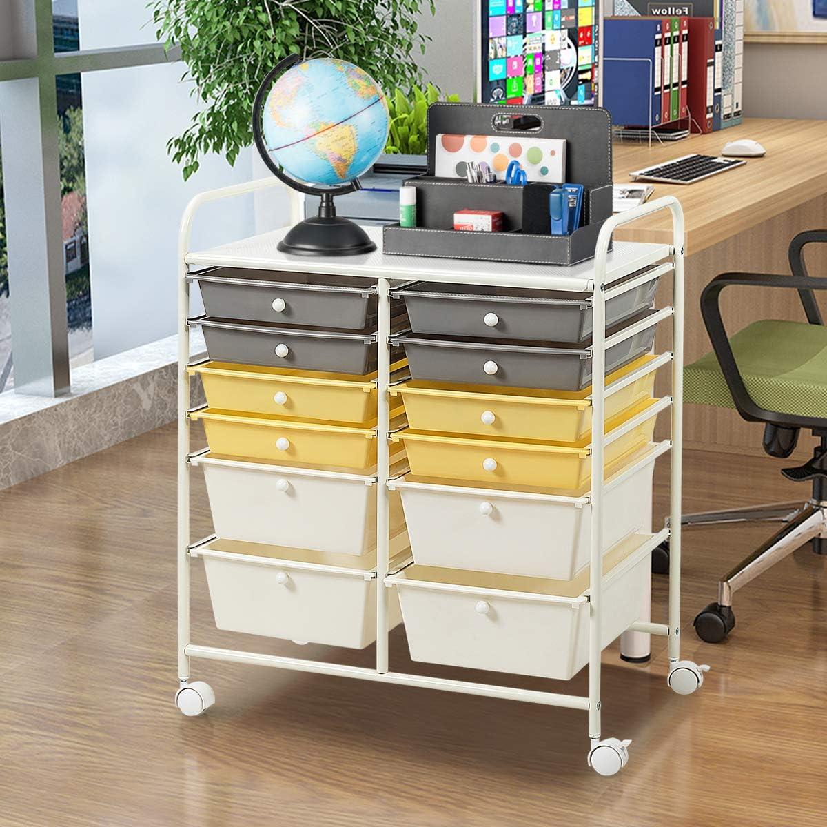 image:imageGiantex 6 Storage Drawer Cart Rolling Organizer Cart for Tools Scrapbook Paper Home Office School Multipurpose Mobile Utility Cart Beige amp YellowBeigeYellowGray