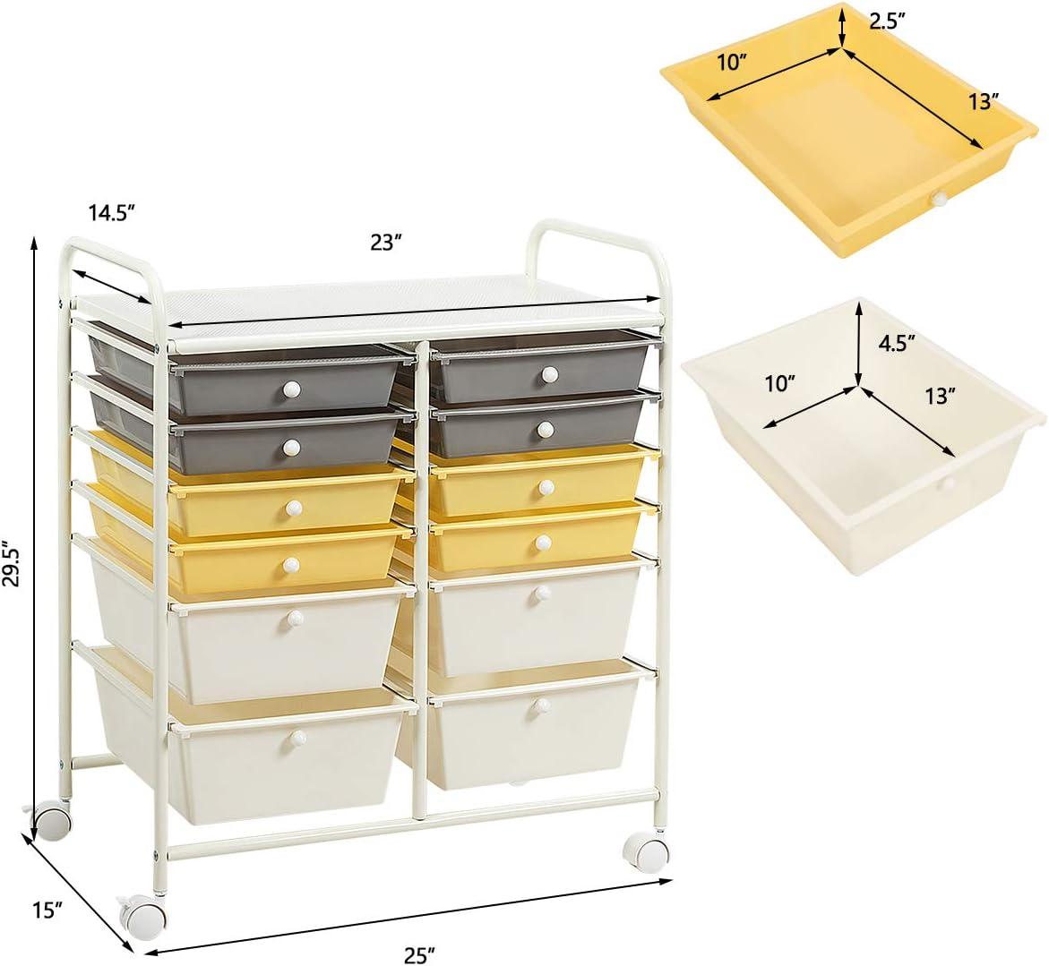 image:imageGiantex 6 Storage Drawer Cart Rolling Organizer Cart for Tools Scrapbook Paper Home Office School Multipurpose Mobile Utility Cart Beige amp YellowBeigeYellowGray