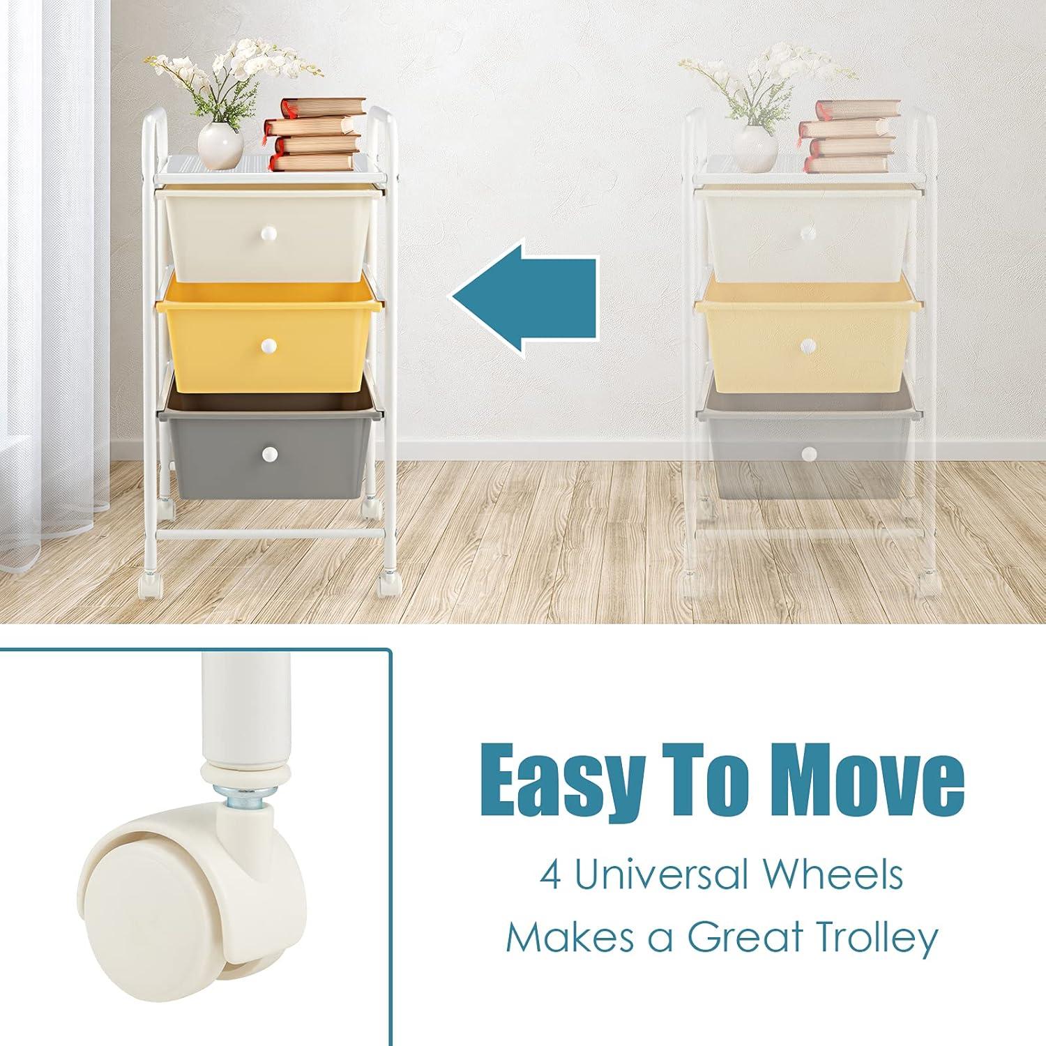 image:imageGiantex 6 Storage Drawer Cart Rolling Organizer Cart for Tools Scrapbook Paper Home Office School Multipurpose Mobile Utility Cart Beige amp YellowBeigeYellowGray