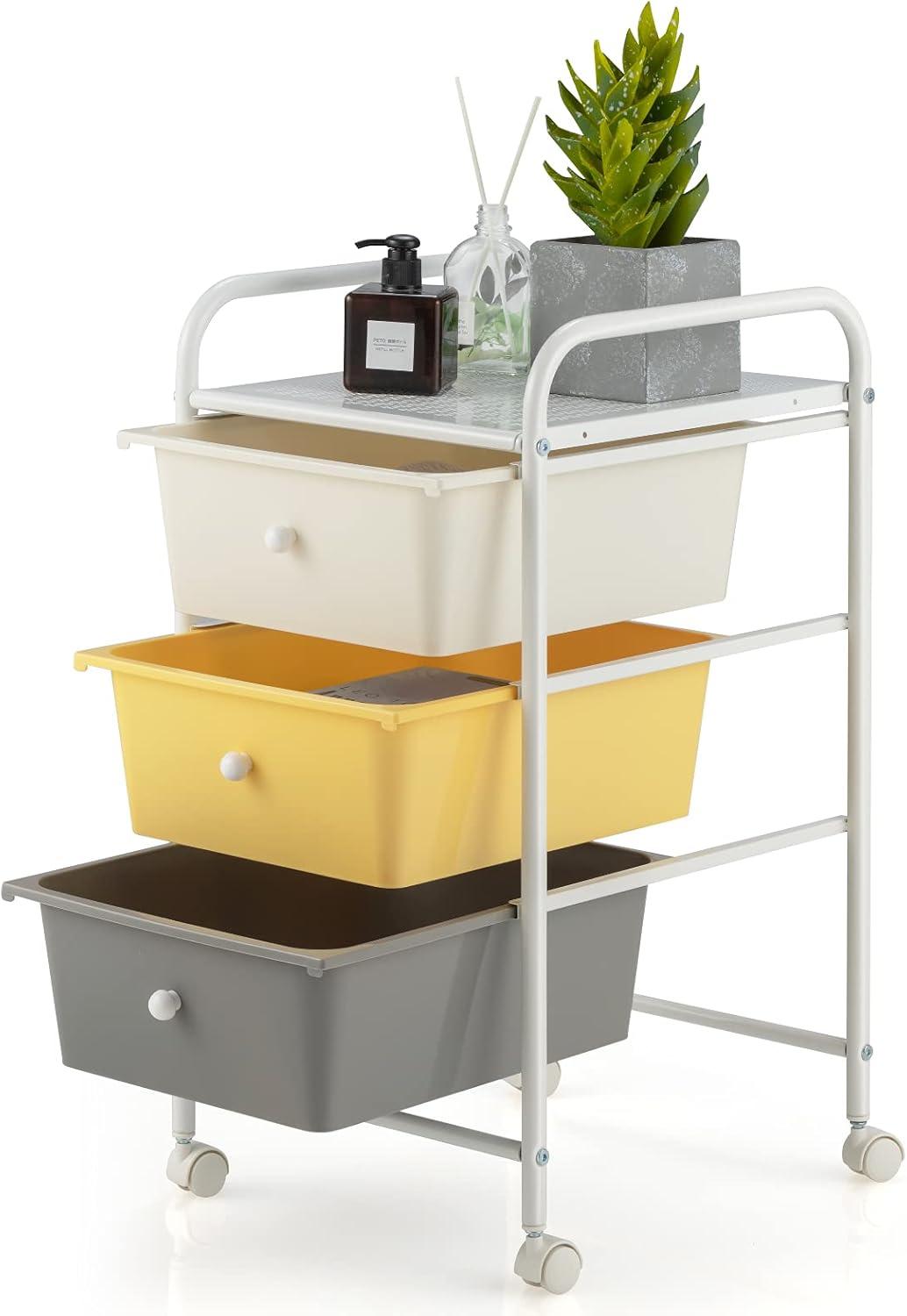 image:imageGiantex 6 Storage Drawer Cart Rolling Organizer Cart for Tools Scrapbook Paper Home Office School Multipurpose Mobile Utility Cart Beige amp YellowBeigeYellowGray