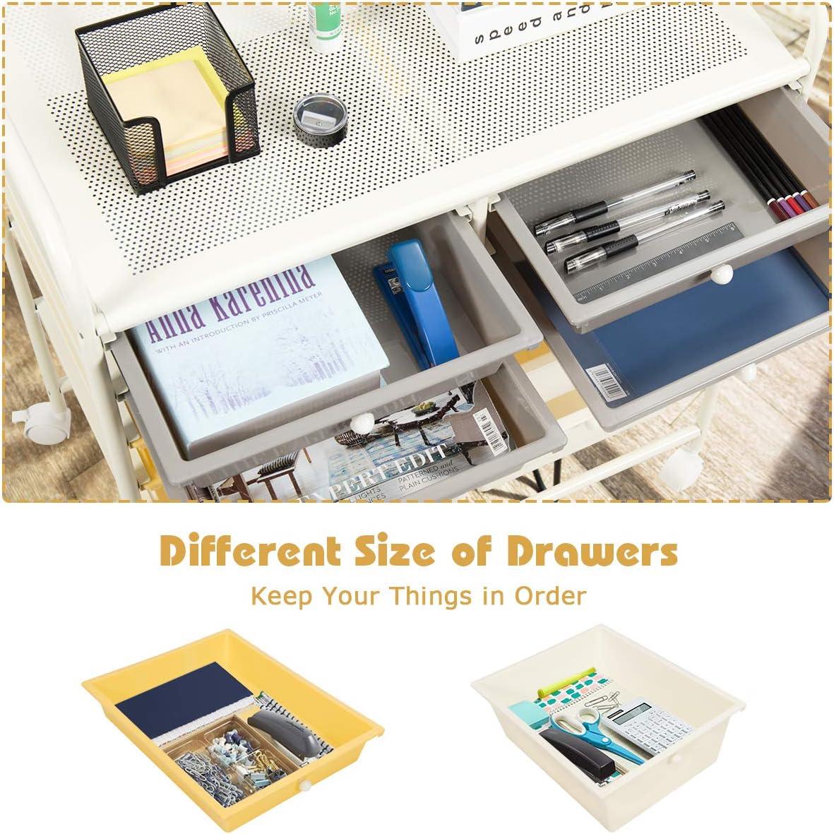 image:imageGiantex 6 Storage Drawer Cart Rolling Organizer Cart for Tools Scrapbook Paper Home Office School Multipurpose Mobile Utility Cart Beige amp YellowBeigeYellowGray
