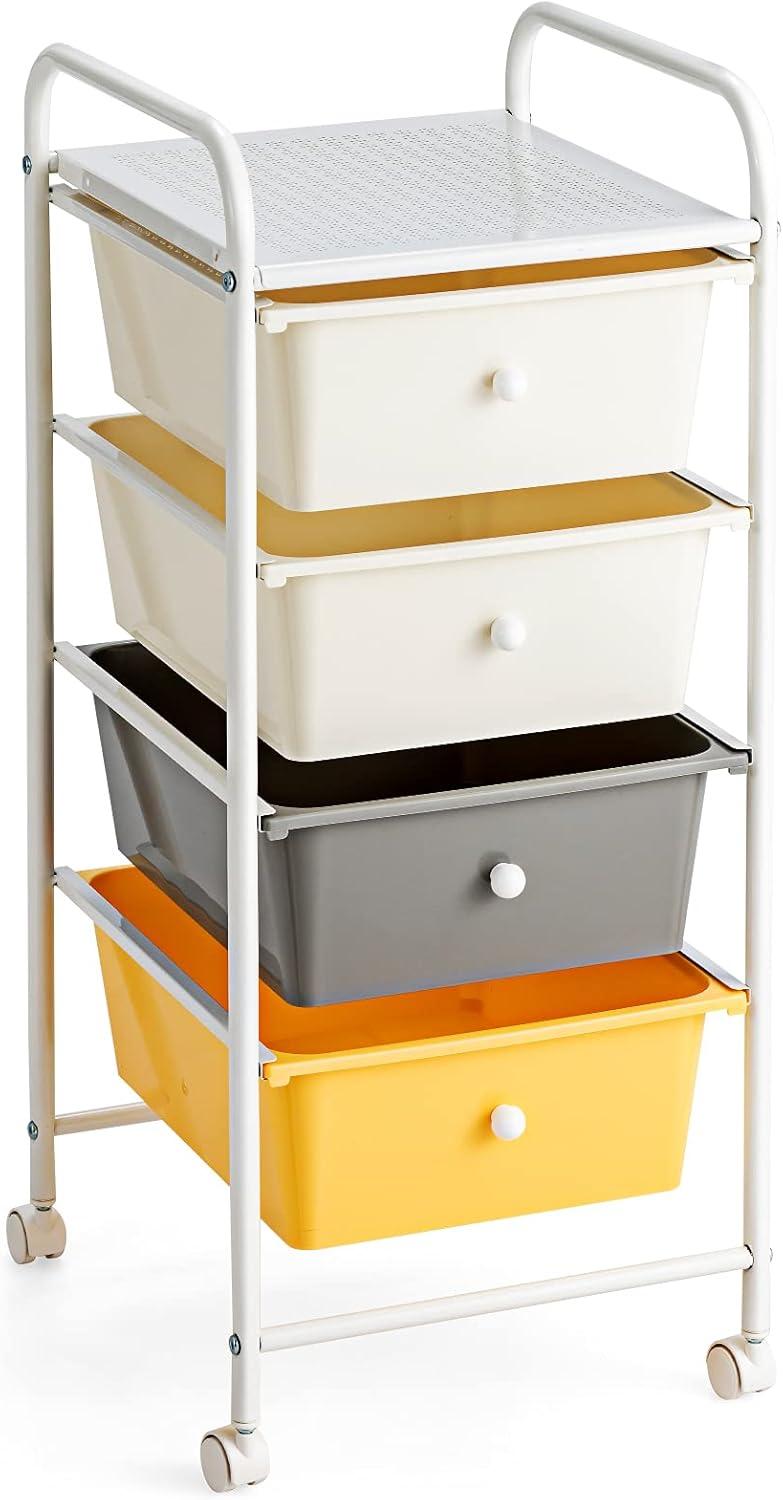 image:imageGiantex 6 Storage Drawer Cart Rolling Organizer Cart for Tools Scrapbook Paper Home Office School Multipurpose Mobile Utility Cart Beige amp YellowBeigeYellowGray
