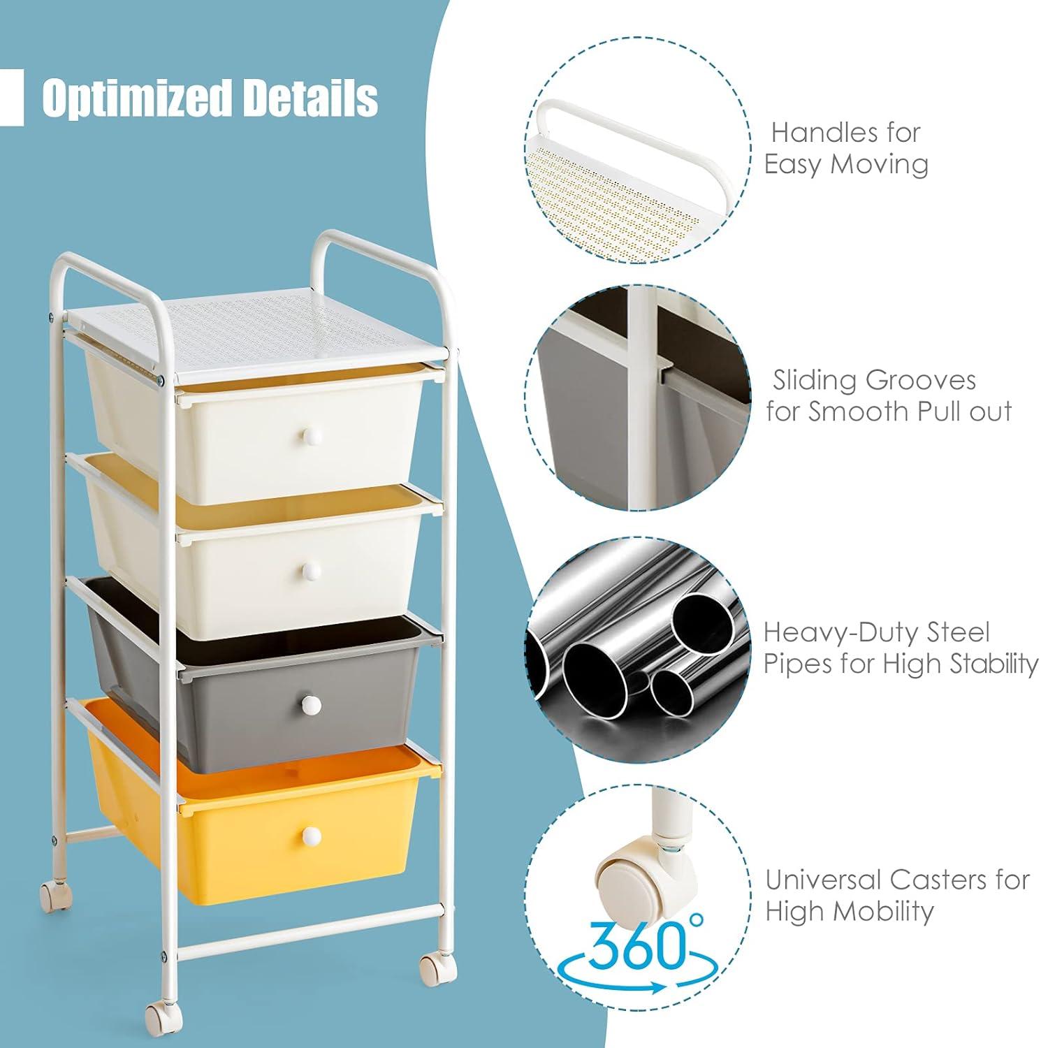 image:imageGiantex 6 Storage Drawer Cart Rolling Organizer Cart for Tools Scrapbook Paper Home Office School Multipurpose Mobile Utility Cart Beige amp YellowBeigeYellowGray