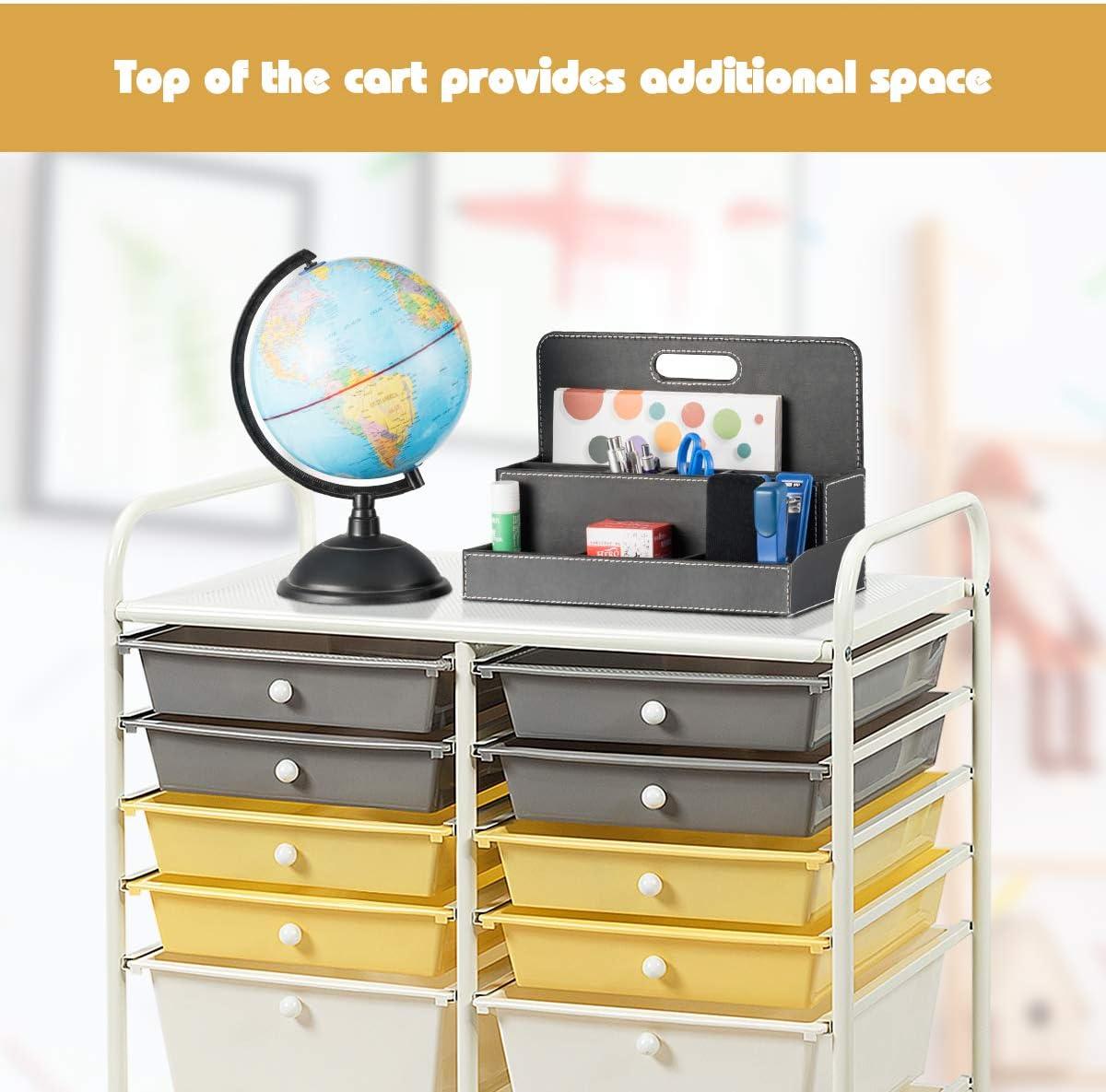 image:imageGiantex 6 Storage Drawer Cart Rolling Organizer Cart for Tools Scrapbook Paper Home Office School Multipurpose Mobile Utility Cart Beige amp YellowBeigeYellowGray