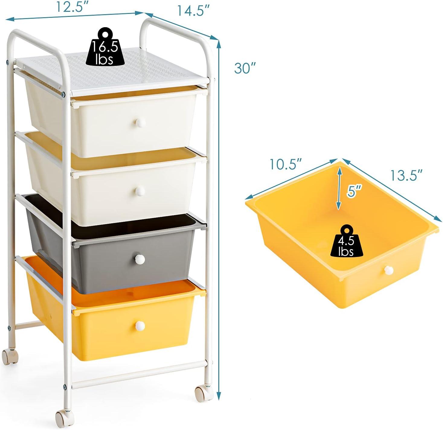 image:imageGiantex 6 Storage Drawer Cart Rolling Organizer Cart for Tools Scrapbook Paper Home Office School Multipurpose Mobile Utility Cart Beige amp YellowBeigeYellowGray