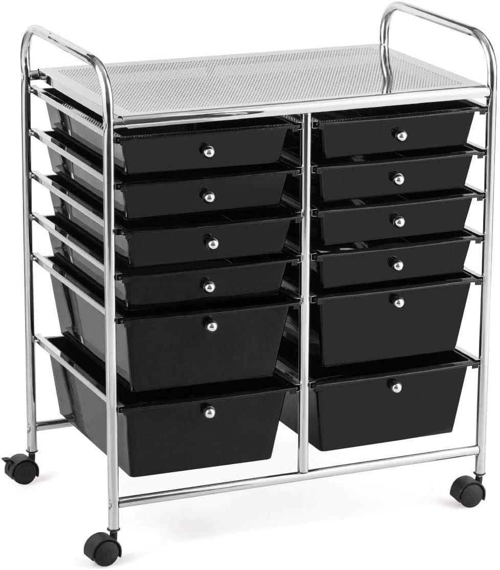 image:imageGiantex 6 Storage Drawer Cart Rolling Organizer Cart for Tools Scrapbook Paper Home Office School Multipurpose Mobile Utility Cart Beige amp YellowBlack