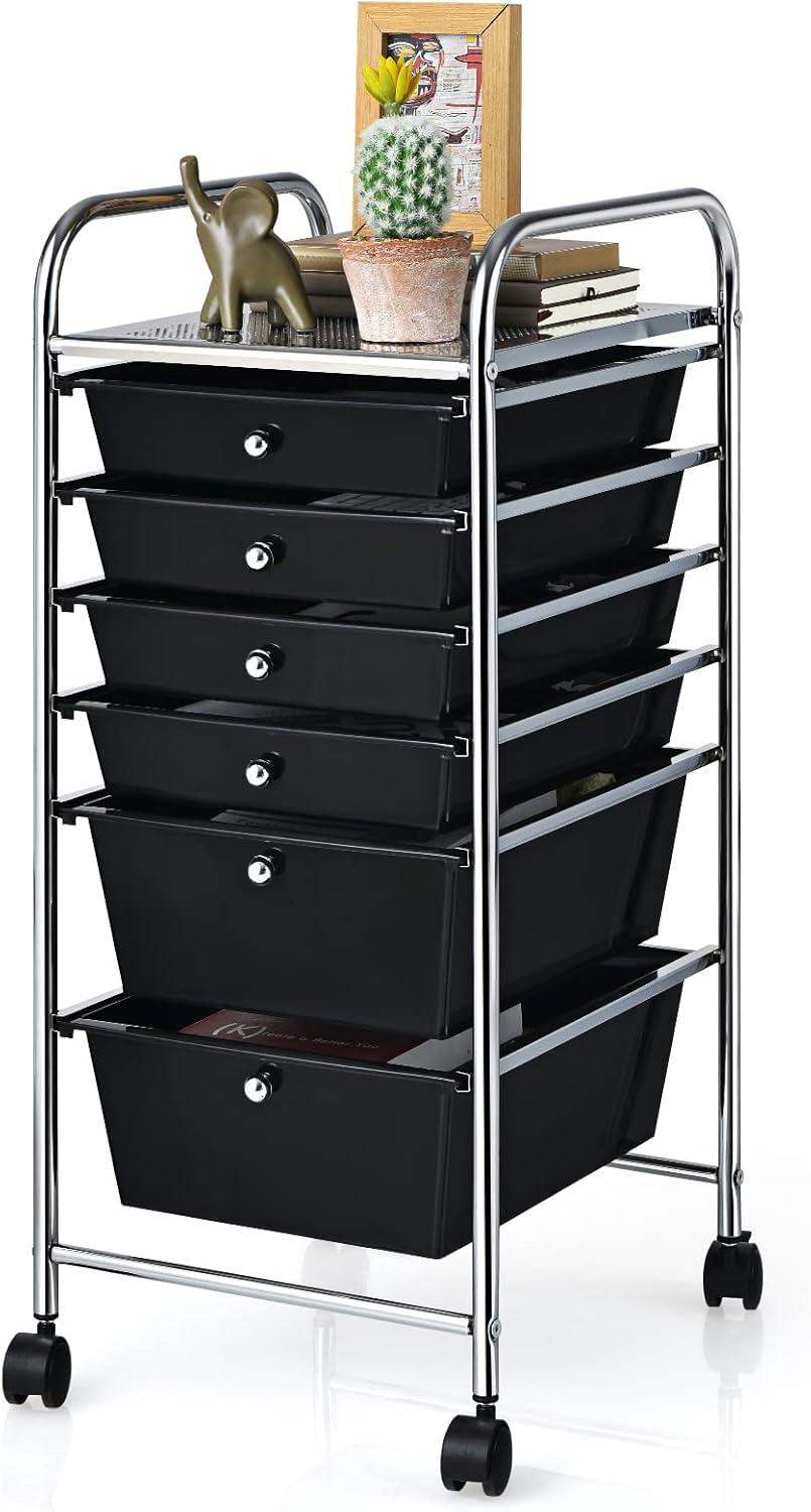 image:imageGiantex 6 Storage Drawer Cart Rolling Organizer Cart for Tools Scrapbook Paper Home Office School Multipurpose Mobile Utility Cart Beige amp YellowBlack