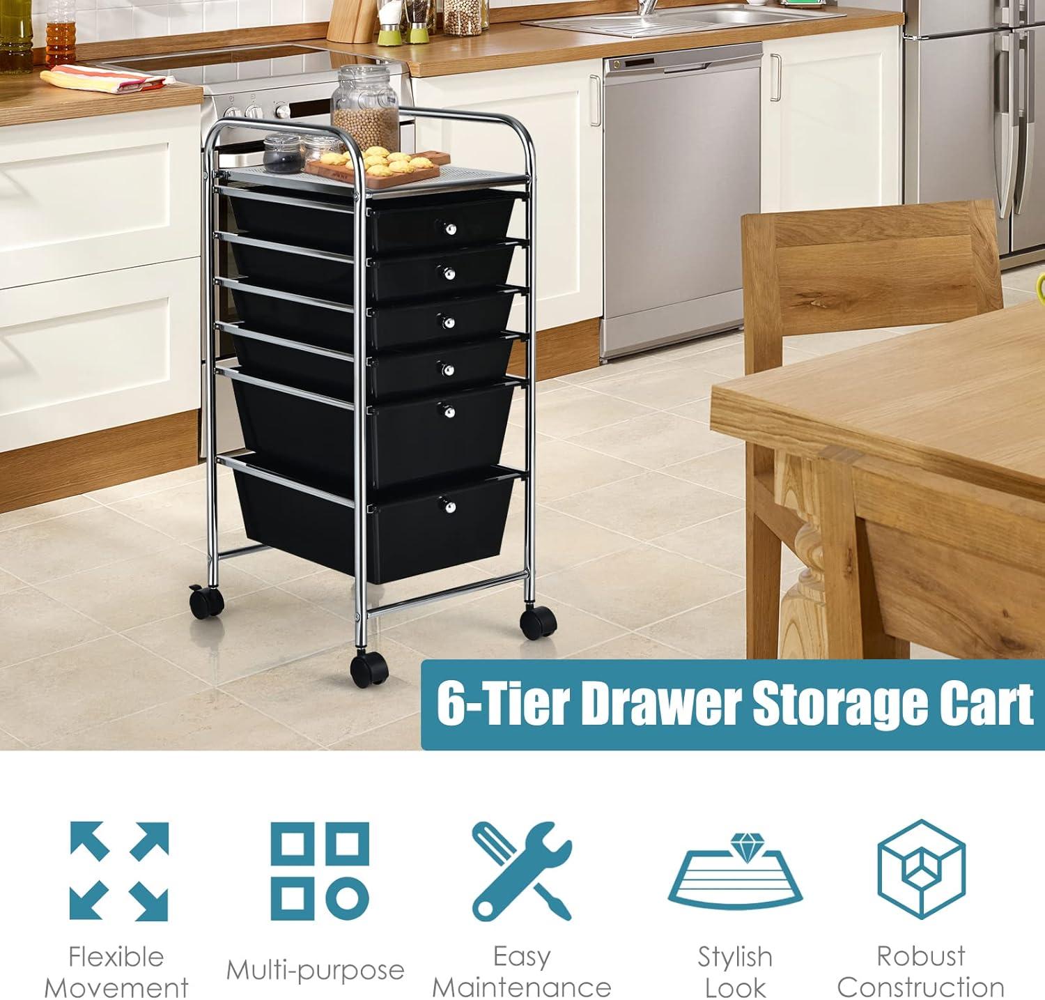 image:imageGiantex 6 Storage Drawer Cart Rolling Organizer Cart for Tools Scrapbook Paper Home Office School Multipurpose Mobile Utility Cart Beige amp YellowBlack