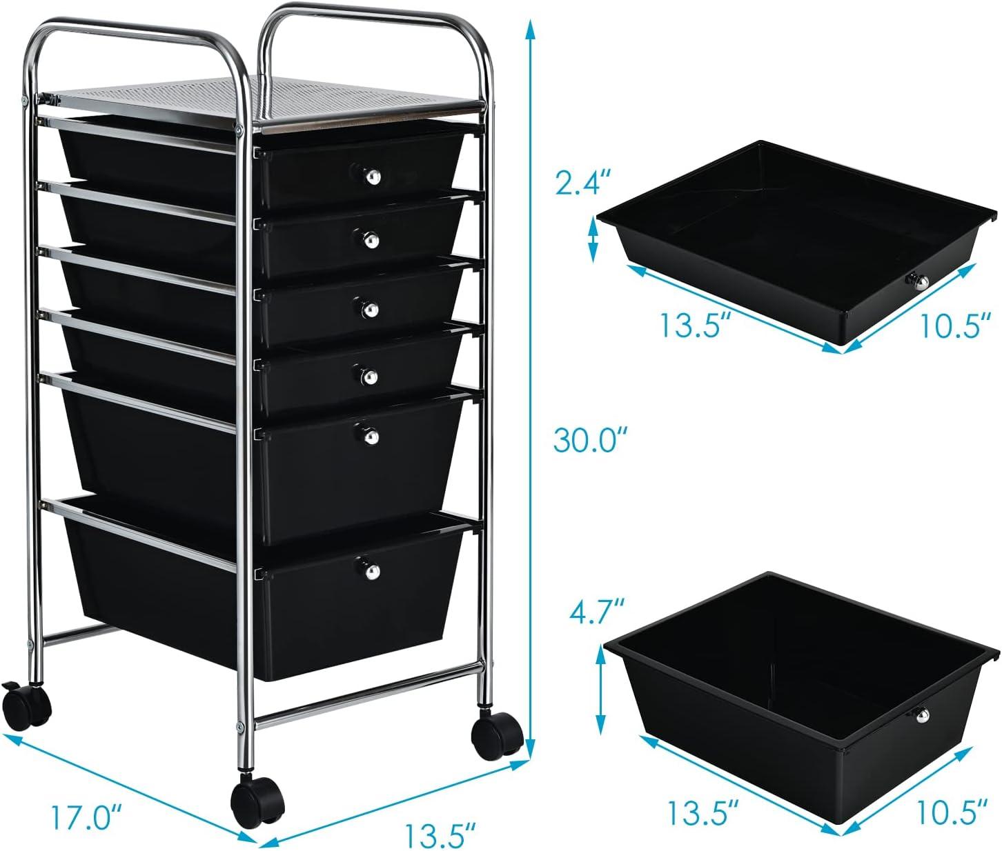 image:imageGiantex 6 Storage Drawer Cart Rolling Organizer Cart for Tools Scrapbook Paper Home Office School Multipurpose Mobile Utility Cart Beige amp YellowBlack
