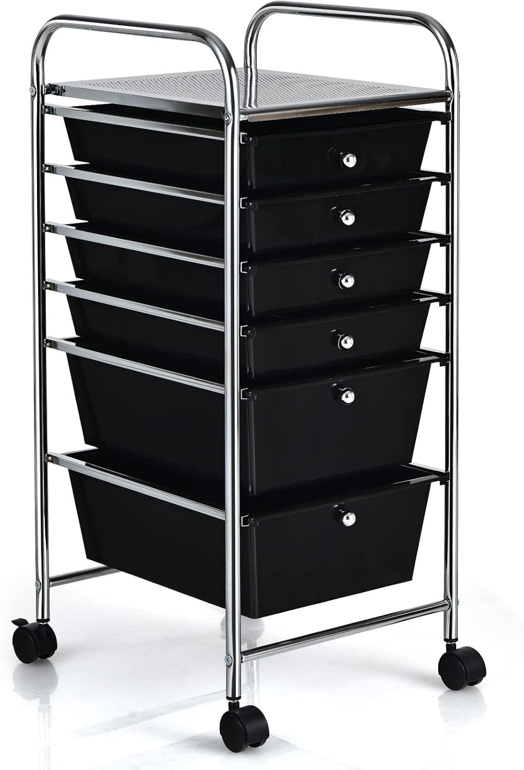 image:imageGiantex 6 Storage Drawer Cart Rolling Organizer Cart for Tools Scrapbook Paper Home Office School Multipurpose Mobile Utility Cart Beige amp YellowBlack