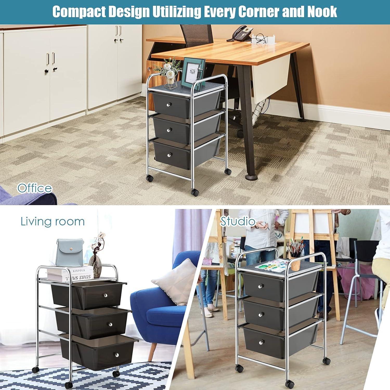 image:imageGiantex 6 Storage Drawer Cart Rolling Organizer Cart for Tools Scrapbook Paper Home Office School Multipurpose Mobile Utility Cart Beige amp YellowBlack