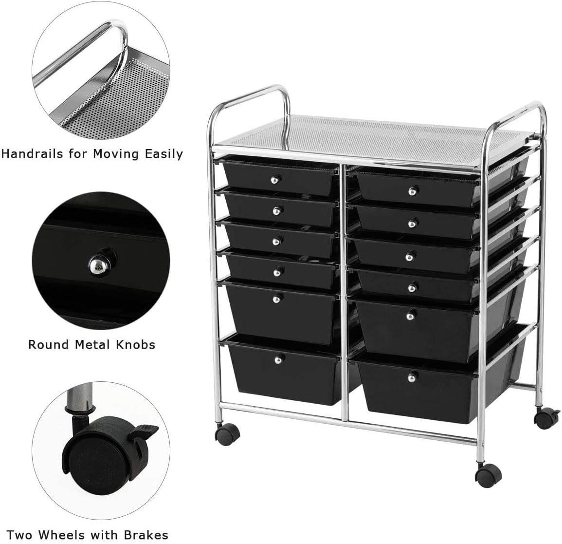 image:imageGiantex 6 Storage Drawer Cart Rolling Organizer Cart for Tools Scrapbook Paper Home Office School Multipurpose Mobile Utility Cart Beige amp YellowBlack