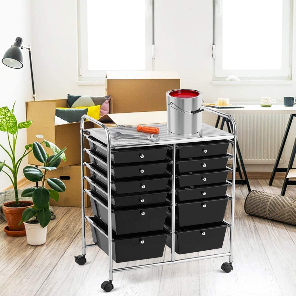 image:imageGiantex 6 Storage Drawer Cart Rolling Organizer Cart for Tools Scrapbook Paper Home Office School Multipurpose Mobile Utility Cart Beige amp YellowBlack