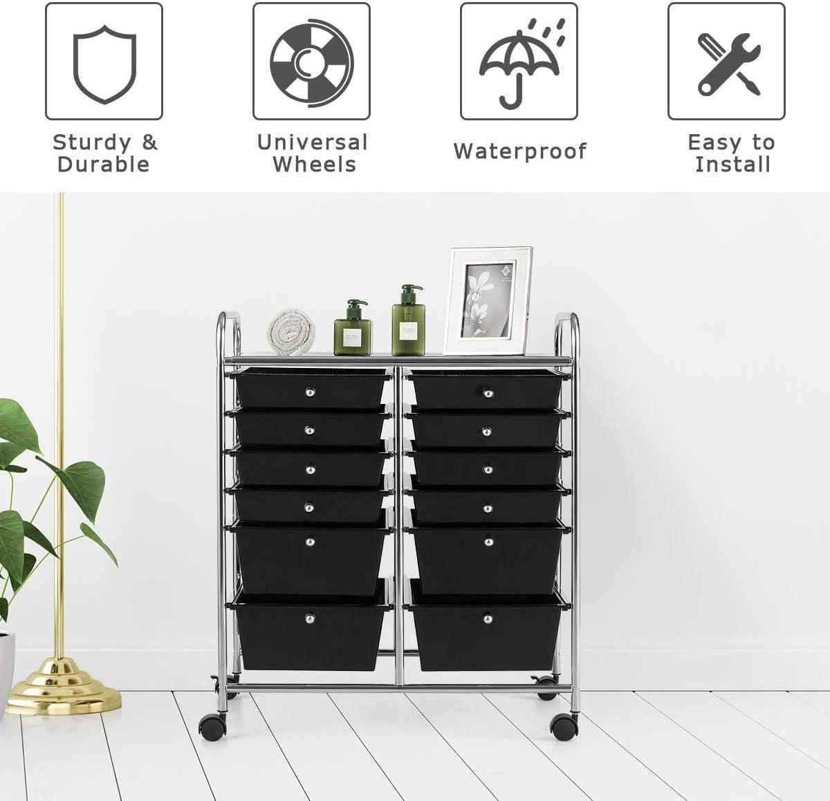 image:imageGiantex 6 Storage Drawer Cart Rolling Organizer Cart for Tools Scrapbook Paper Home Office School Multipurpose Mobile Utility Cart Beige amp YellowBlack