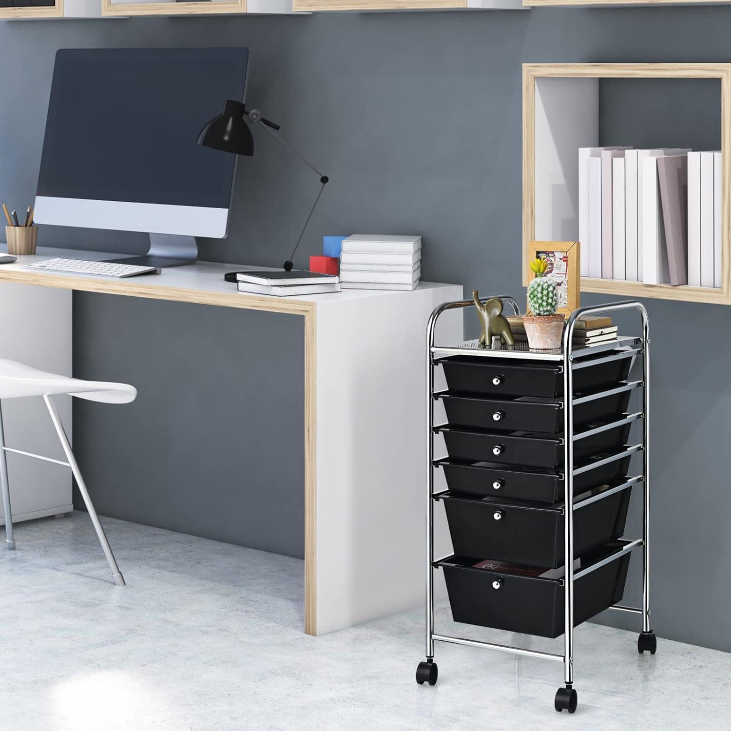 image:imageGiantex 6 Storage Drawer Cart Rolling Organizer Cart for Tools Scrapbook Paper Home Office School Multipurpose Mobile Utility Cart Beige amp YellowBlack