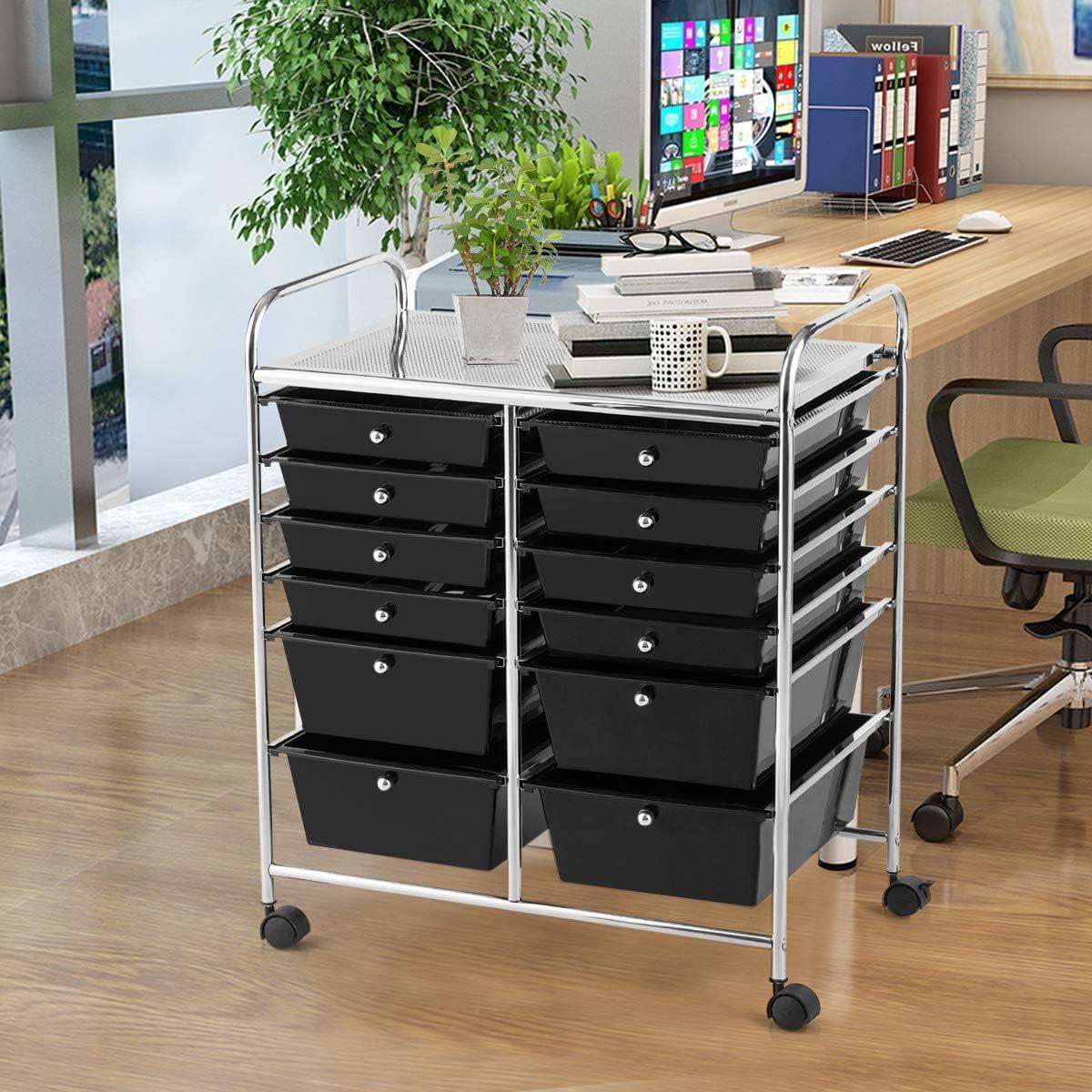 image:imageGiantex 6 Storage Drawer Cart Rolling Organizer Cart for Tools Scrapbook Paper Home Office School Multipurpose Mobile Utility Cart Beige amp YellowBlack