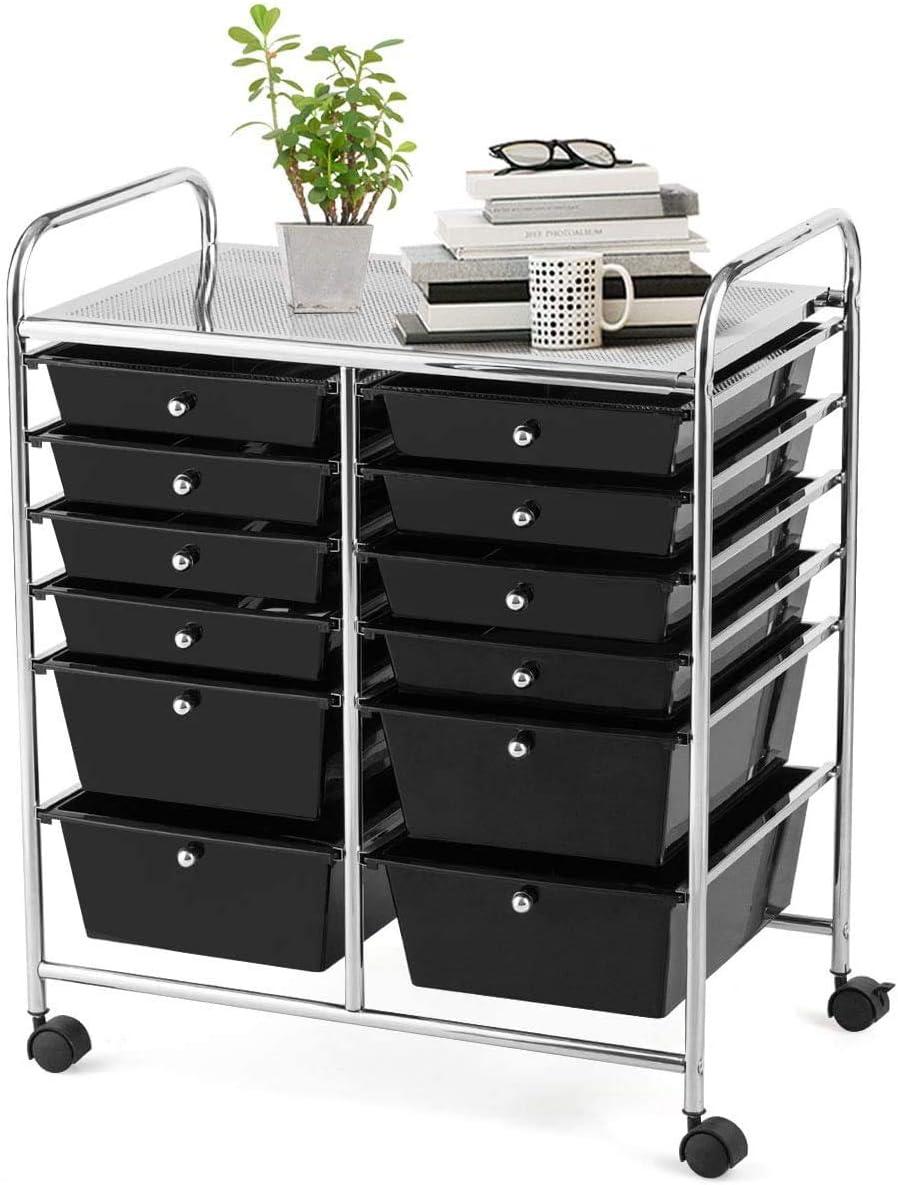 image:imageGiantex 6 Storage Drawer Cart Rolling Organizer Cart for Tools Scrapbook Paper Home Office School Multipurpose Mobile Utility Cart Beige amp YellowBlack