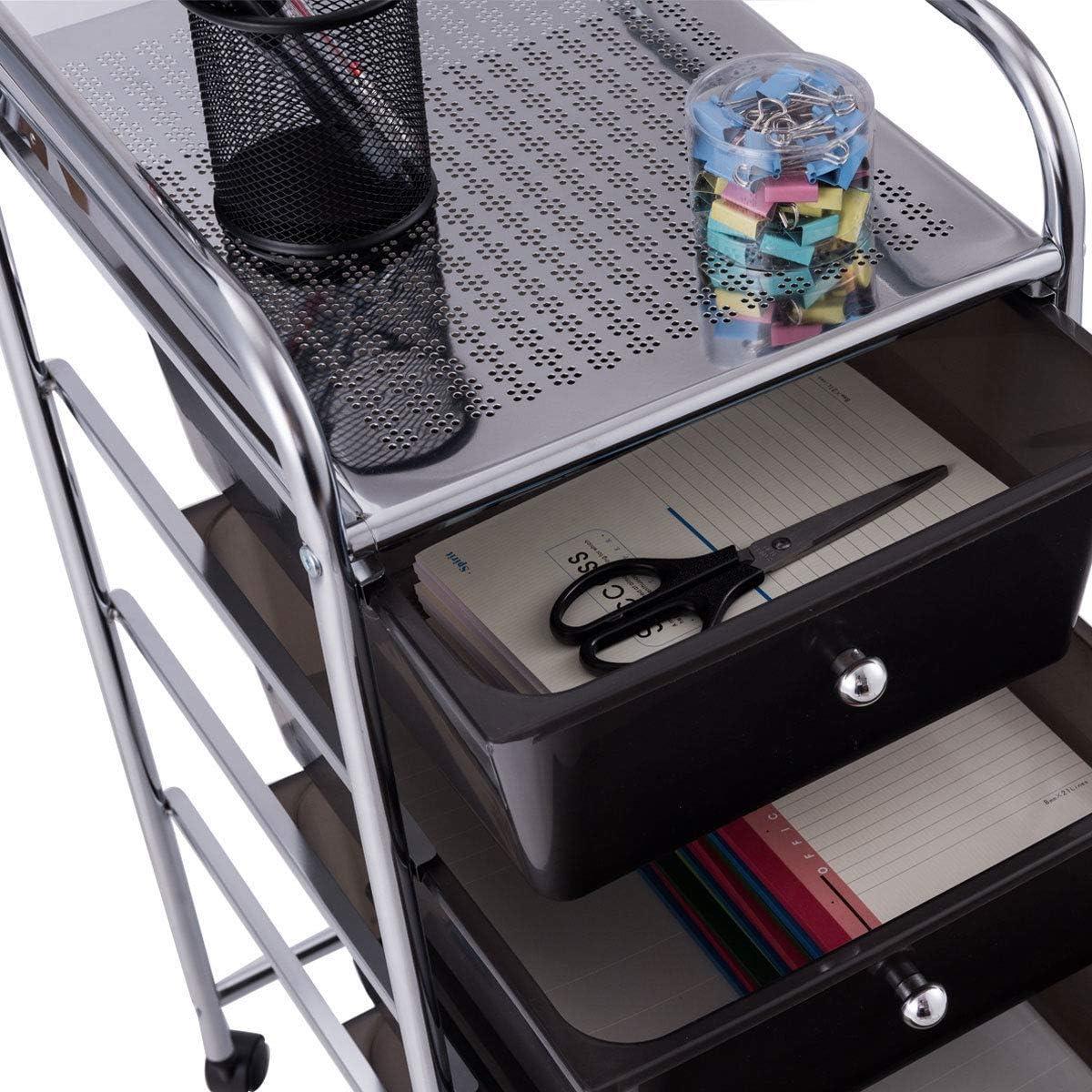 image:imageGiantex 6 Storage Drawer Cart Rolling Organizer Cart for Tools Scrapbook Paper Home Office School Multipurpose Mobile Utility Cart Beige amp YellowBlack