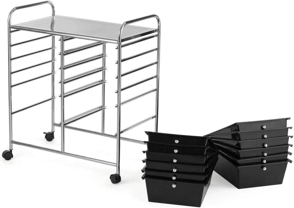 image:imageGiantex 6 Storage Drawer Cart Rolling Organizer Cart for Tools Scrapbook Paper Home Office School Multipurpose Mobile Utility Cart Beige amp YellowBlack