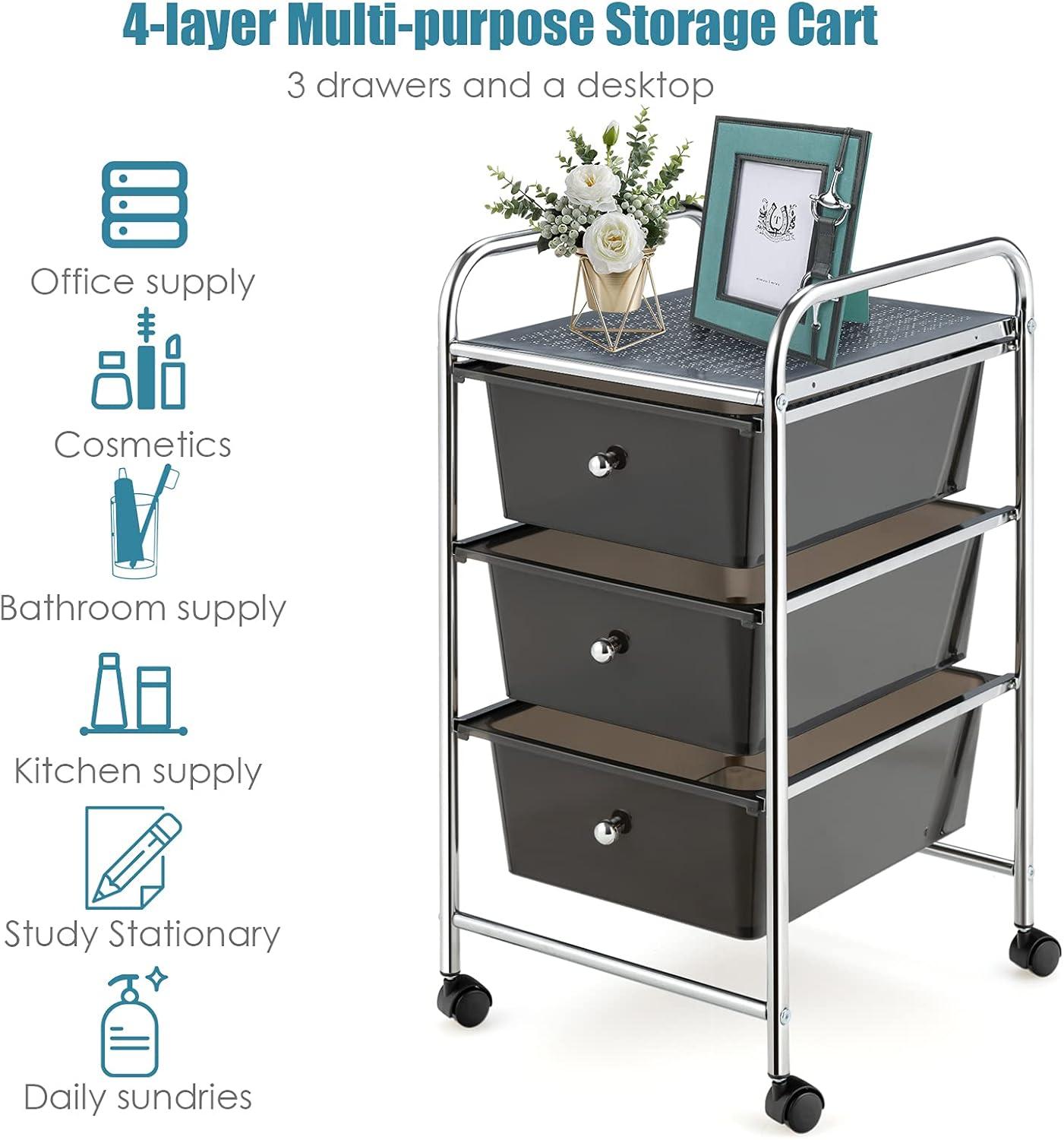 image:imageGiantex 6 Storage Drawer Cart Rolling Organizer Cart for Tools Scrapbook Paper Home Office School Multipurpose Mobile Utility Cart Beige amp YellowBlack