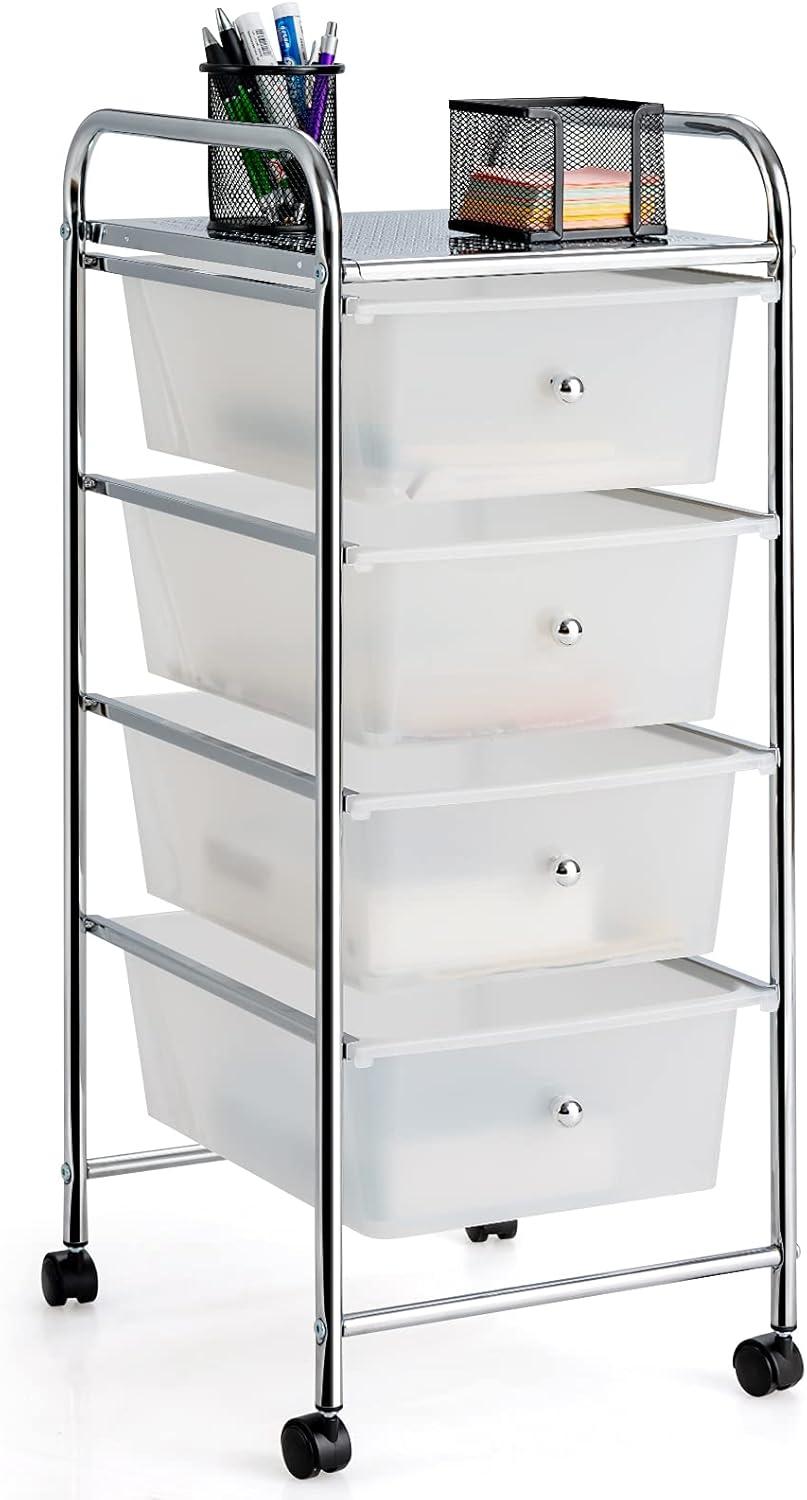 image:imageGiantex 6 Storage Drawer Cart Rolling Organizer Cart for Tools Scrapbook Paper Home Office School Multipurpose Mobile Utility Cart Beige amp YellowClear White