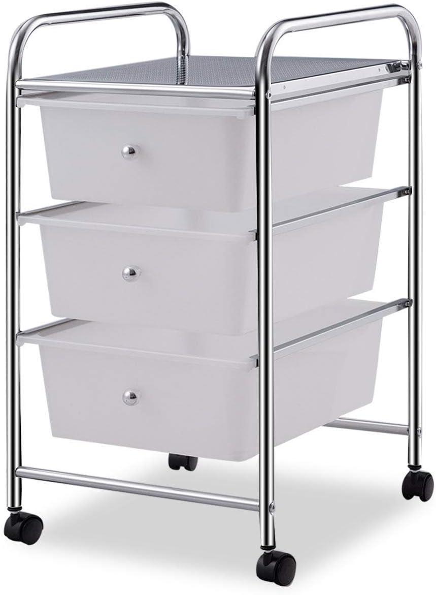 image:imageGiantex 6 Storage Drawer Cart Rolling Organizer Cart for Tools Scrapbook Paper Home Office School Multipurpose Mobile Utility Cart Beige amp YellowClear White