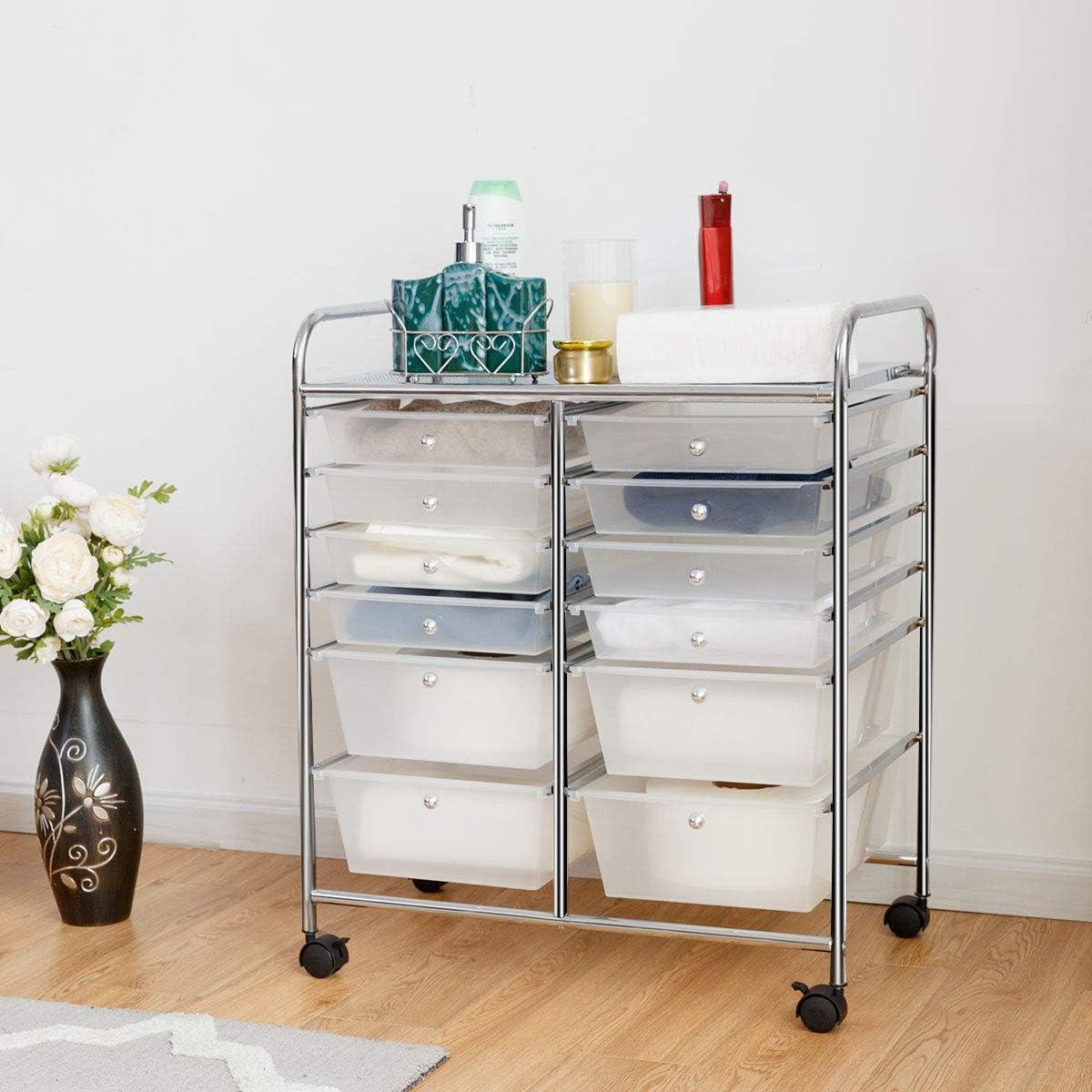 image:imageGiantex 6 Storage Drawer Cart Rolling Organizer Cart for Tools Scrapbook Paper Home Office School Multipurpose Mobile Utility Cart Beige amp YellowClear White