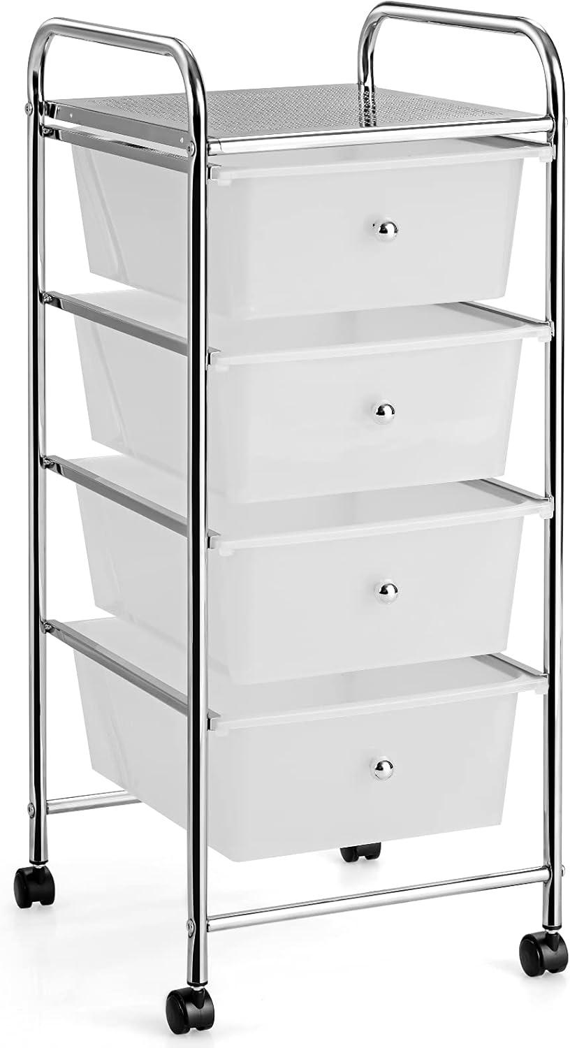 image:imageGiantex 6 Storage Drawer Cart Rolling Organizer Cart for Tools Scrapbook Paper Home Office School Multipurpose Mobile Utility Cart Beige amp YellowClear White