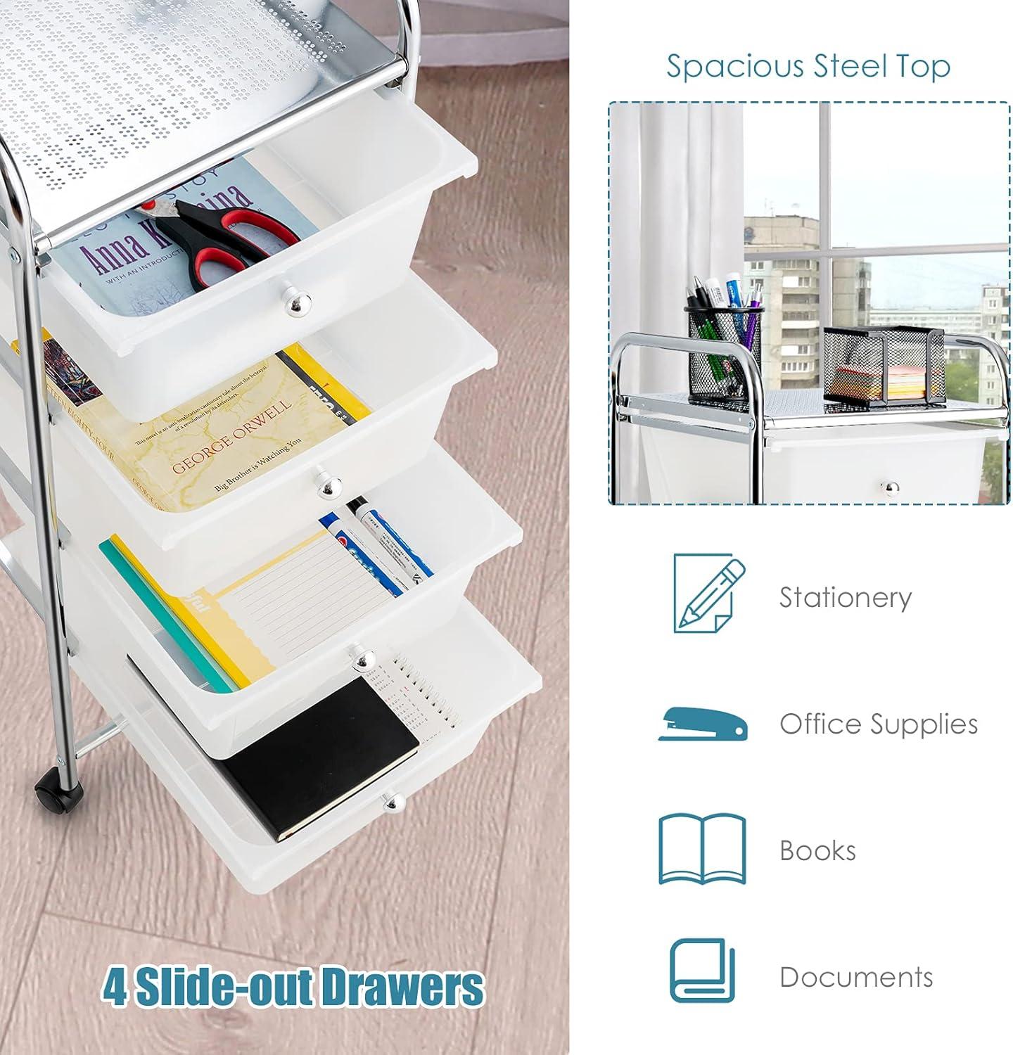 image:imageGiantex 6 Storage Drawer Cart Rolling Organizer Cart for Tools Scrapbook Paper Home Office School Multipurpose Mobile Utility Cart Beige amp YellowClear White