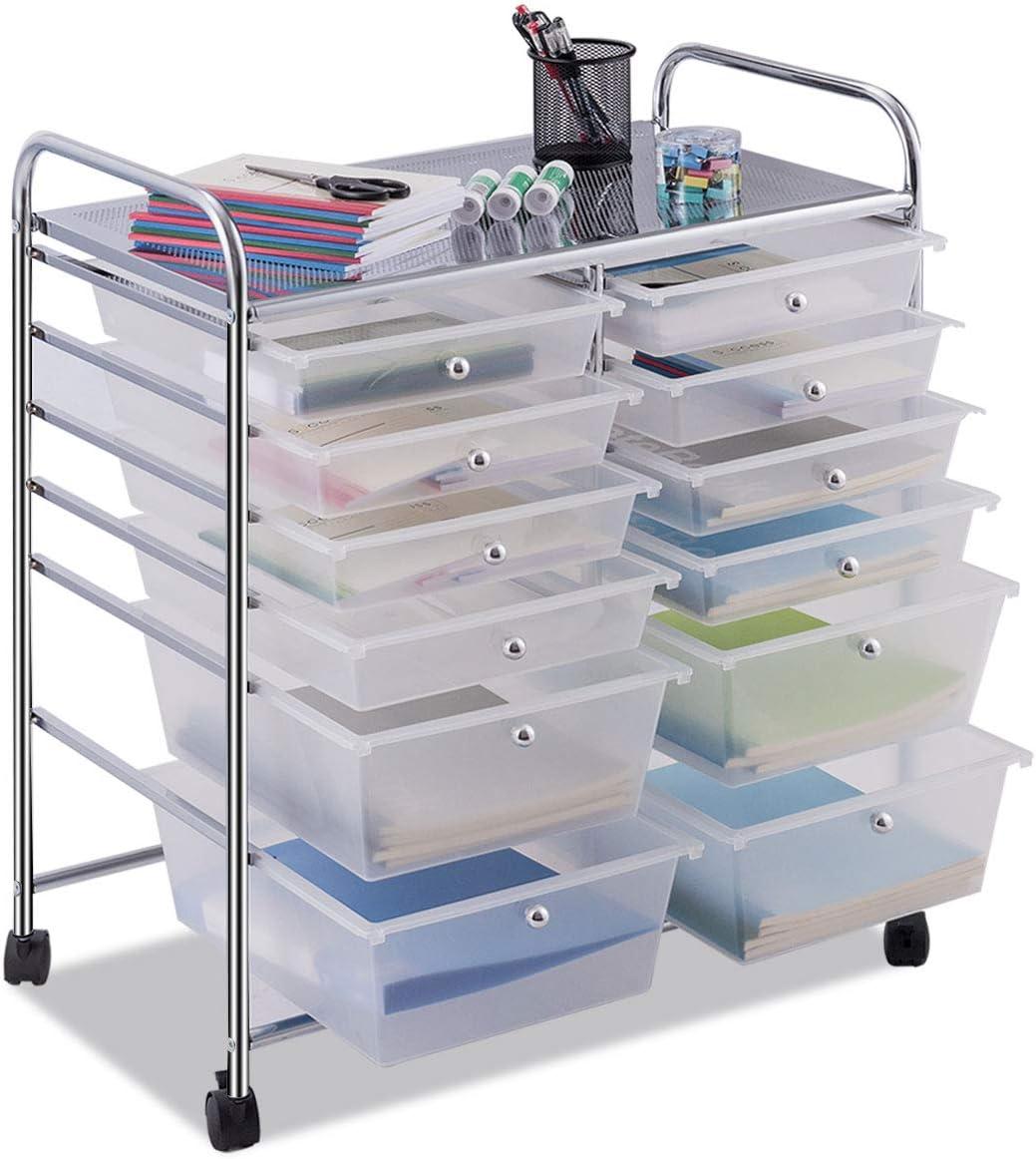 image:imageGiantex 6 Storage Drawer Cart Rolling Organizer Cart for Tools Scrapbook Paper Home Office School Multipurpose Mobile Utility Cart Beige amp YellowClear White