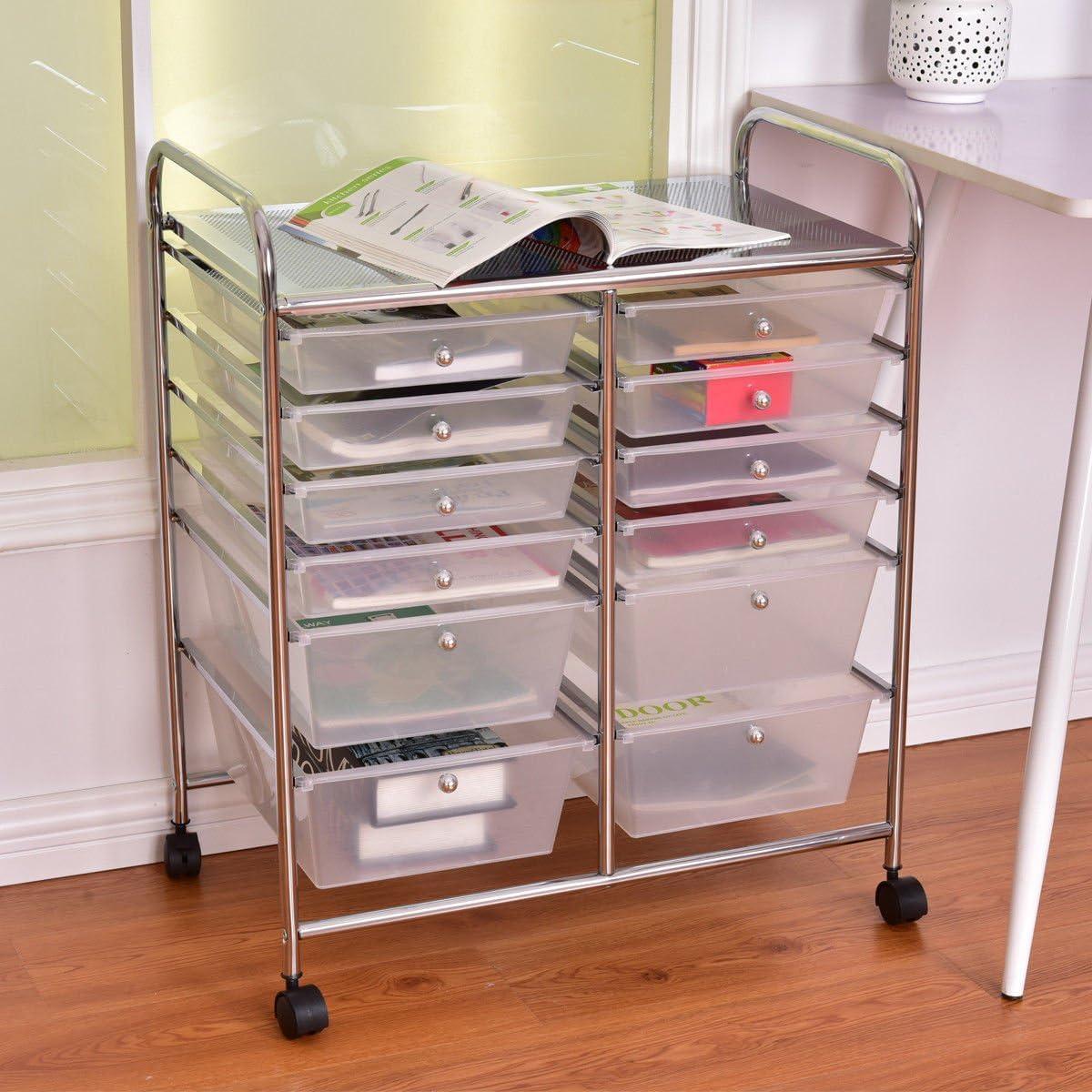 image:imageGiantex 6 Storage Drawer Cart Rolling Organizer Cart for Tools Scrapbook Paper Home Office School Multipurpose Mobile Utility Cart Beige amp YellowClear White