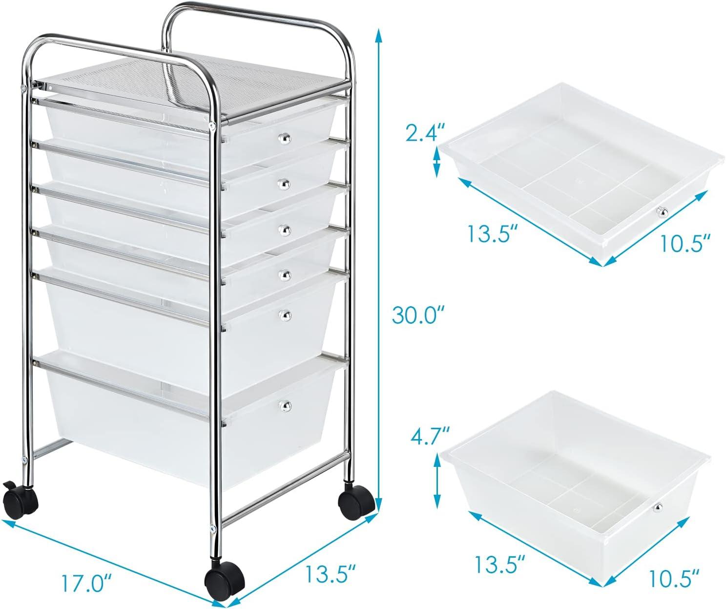 image:imageGiantex 6 Storage Drawer Cart Rolling Organizer Cart for Tools Scrapbook Paper Home Office School Multipurpose Mobile Utility Cart Beige amp YellowClear White