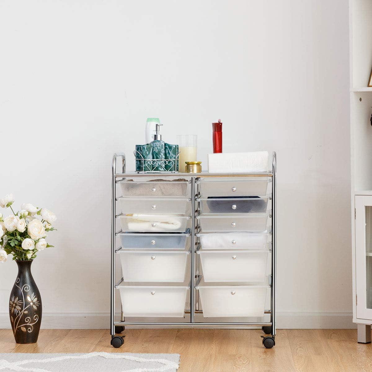image:imageGiantex 6 Storage Drawer Cart Rolling Organizer Cart for Tools Scrapbook Paper Home Office School Multipurpose Mobile Utility Cart Beige amp YellowClear White