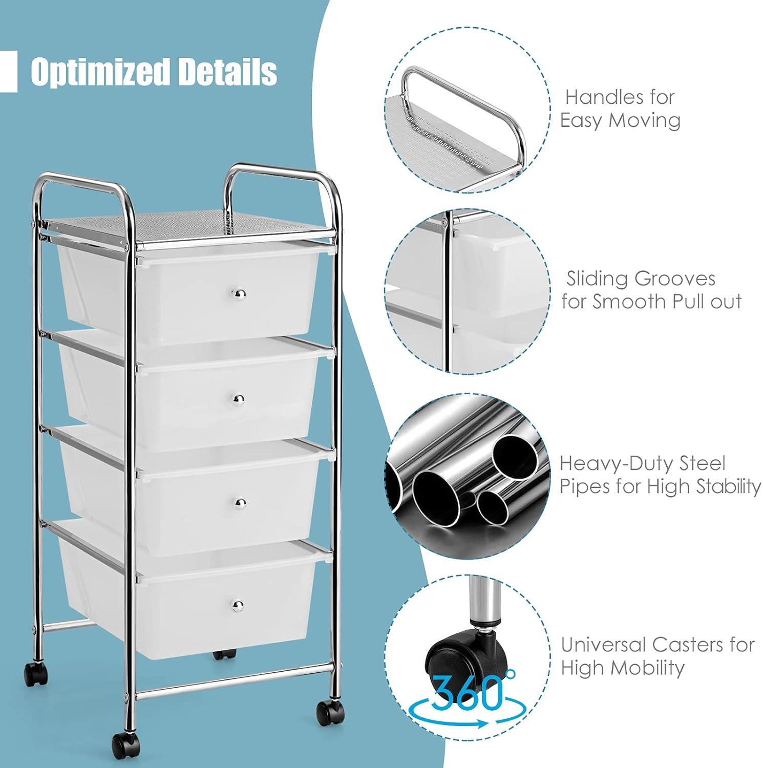 image:imageGiantex 6 Storage Drawer Cart Rolling Organizer Cart for Tools Scrapbook Paper Home Office School Multipurpose Mobile Utility Cart Beige amp YellowClear White