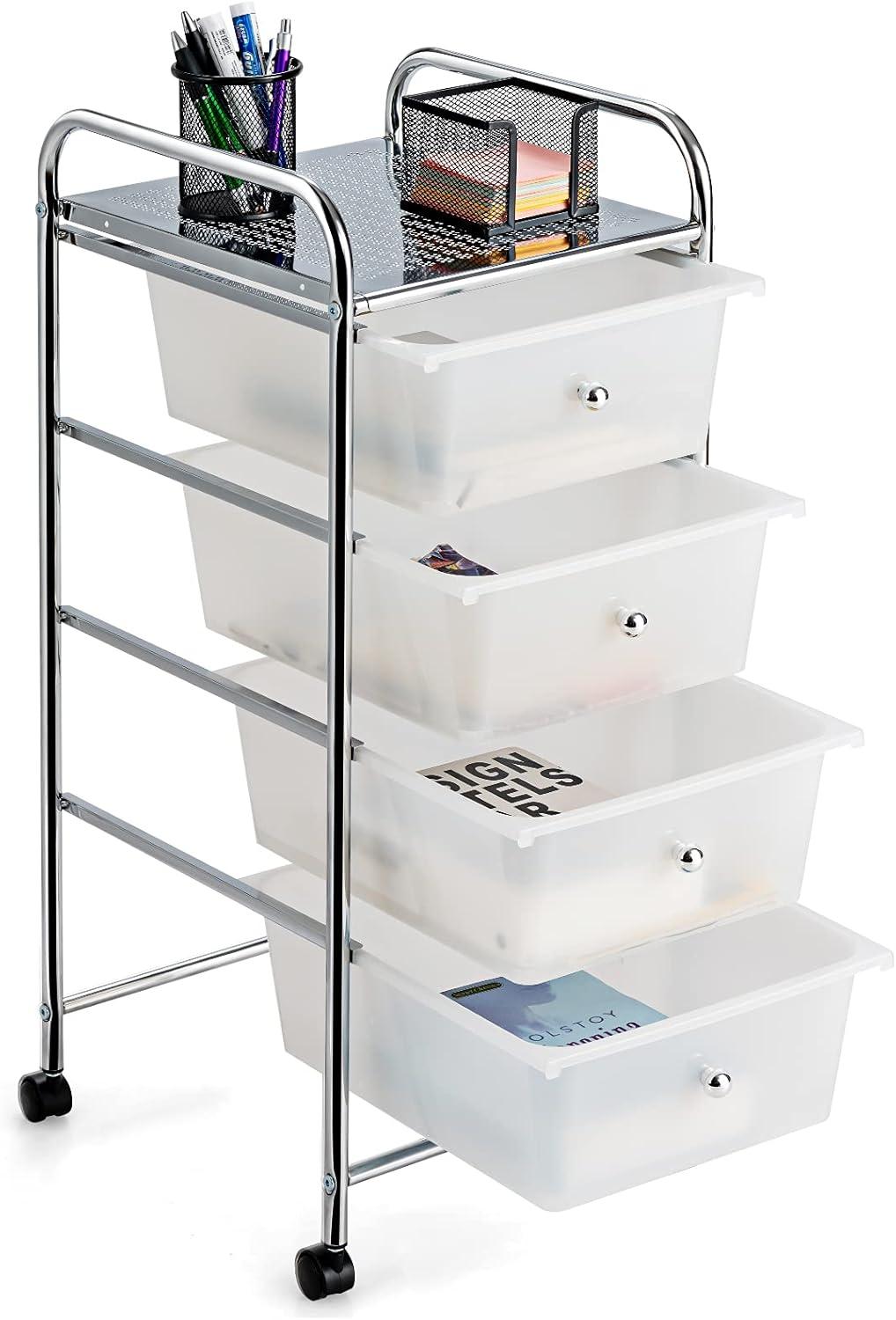 image:imageGiantex 6 Storage Drawer Cart Rolling Organizer Cart for Tools Scrapbook Paper Home Office School Multipurpose Mobile Utility Cart Beige amp YellowClear White