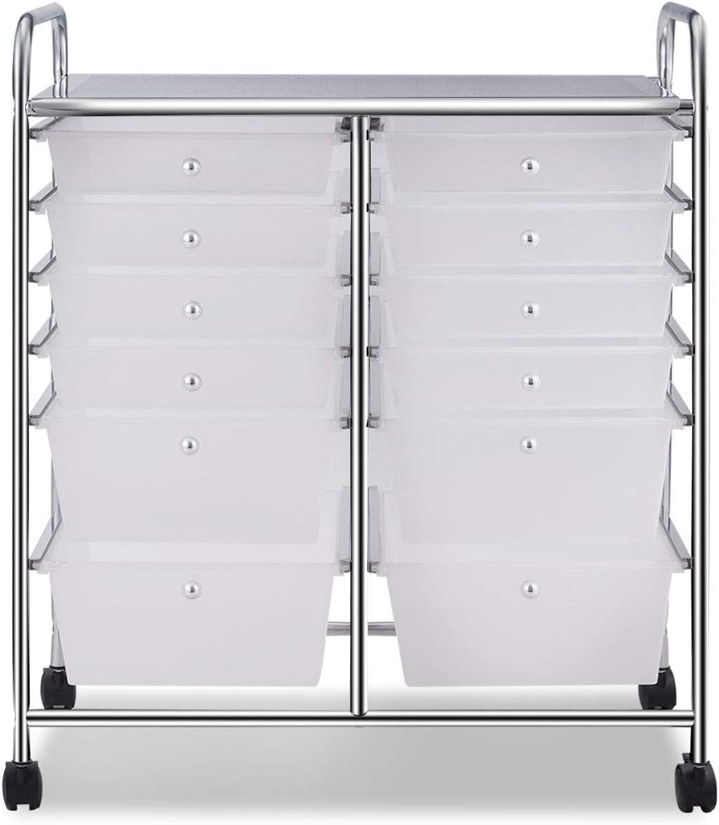 image:imageGiantex 6 Storage Drawer Cart Rolling Organizer Cart for Tools Scrapbook Paper Home Office School Multipurpose Mobile Utility Cart Beige amp YellowClear White