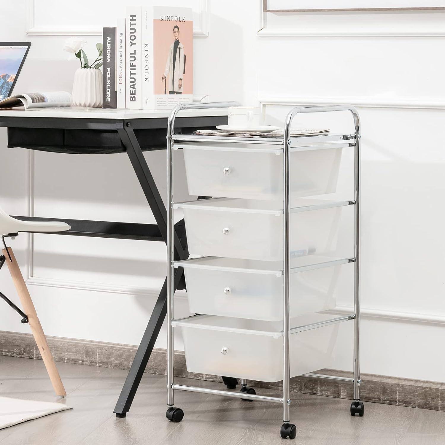 image:imageGiantex 6 Storage Drawer Cart Rolling Organizer Cart for Tools Scrapbook Paper Home Office School Multipurpose Mobile Utility Cart Beige amp YellowClear White