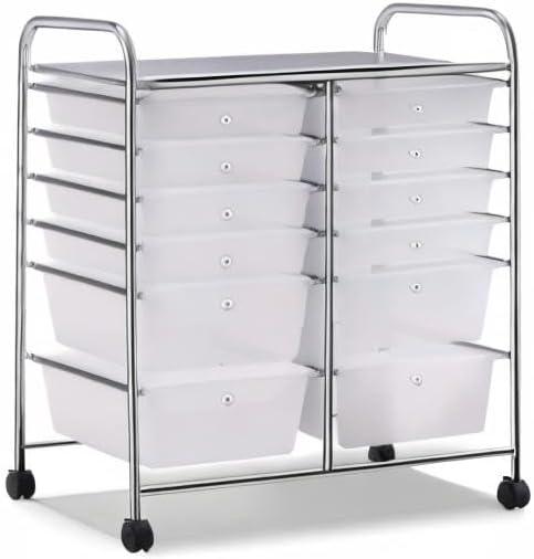 image:imageGiantex 6 Storage Drawer Cart Rolling Organizer Cart for Tools Scrapbook Paper Home Office School Multipurpose Mobile Utility Cart Beige amp YellowClear White