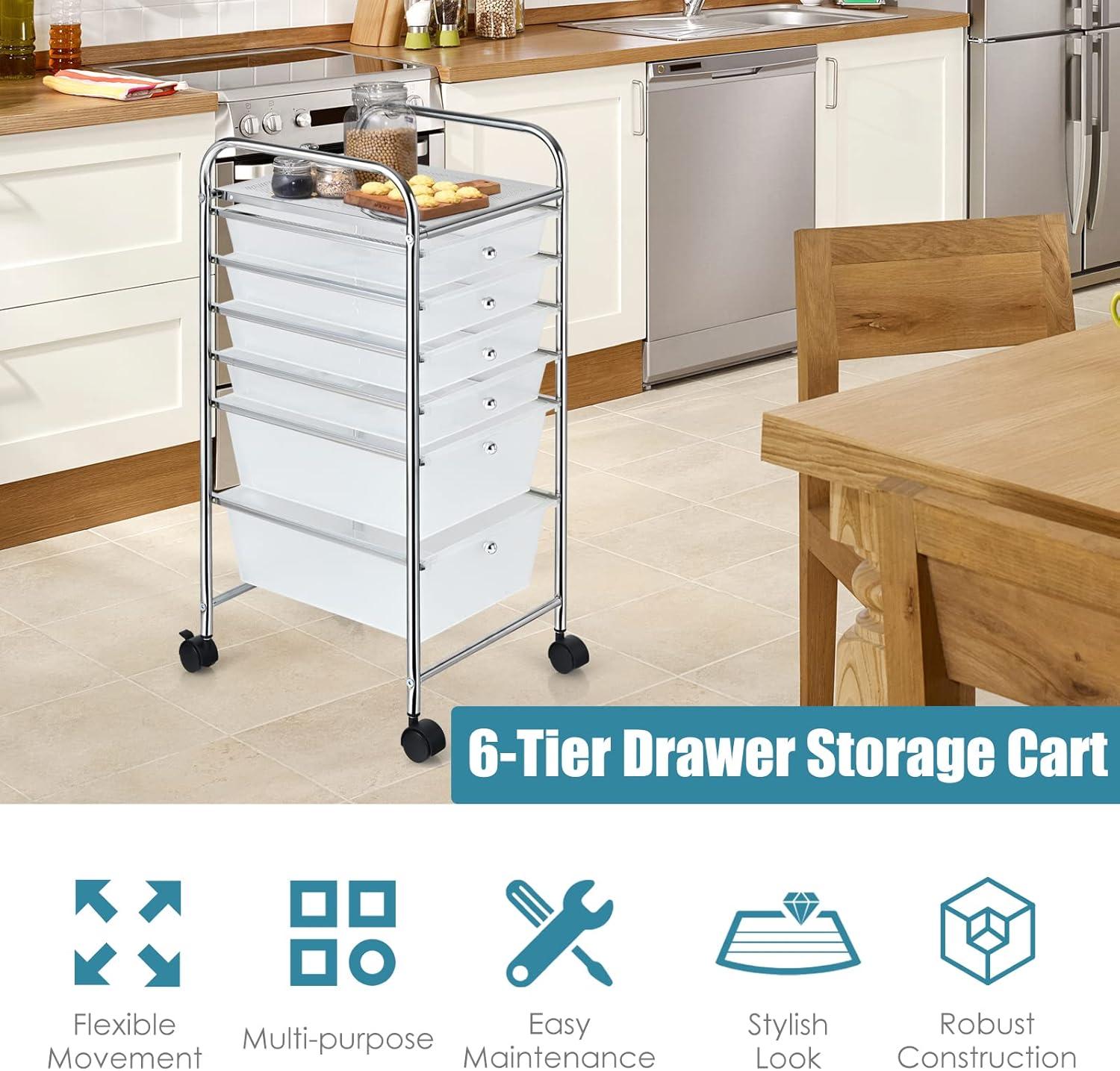 image:imageGiantex 6 Storage Drawer Cart Rolling Organizer Cart for Tools Scrapbook Paper Home Office School Multipurpose Mobile Utility Cart Beige amp YellowClear White