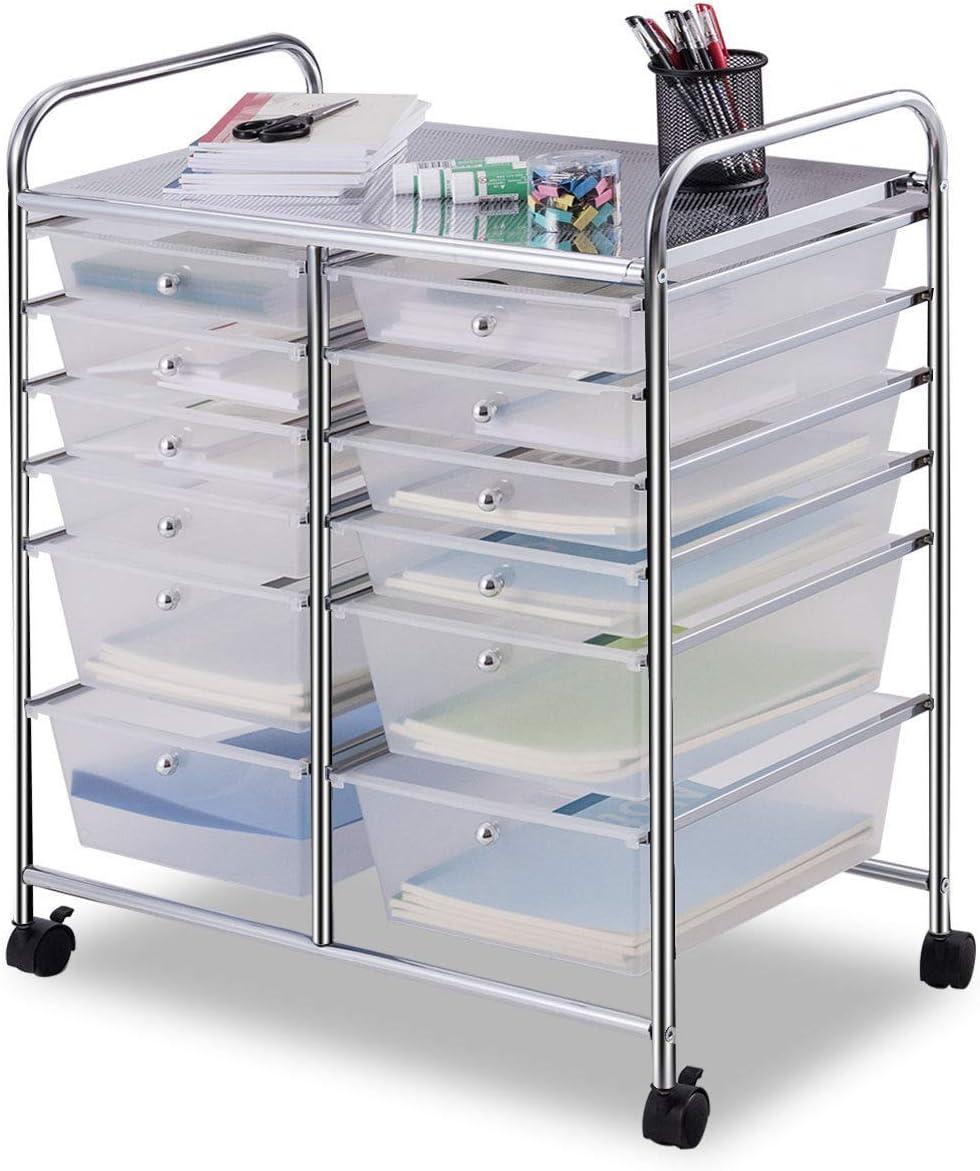 image:imageGiantex 6 Storage Drawer Cart Rolling Organizer Cart for Tools Scrapbook Paper Home Office School Multipurpose Mobile Utility Cart Beige amp YellowClear White