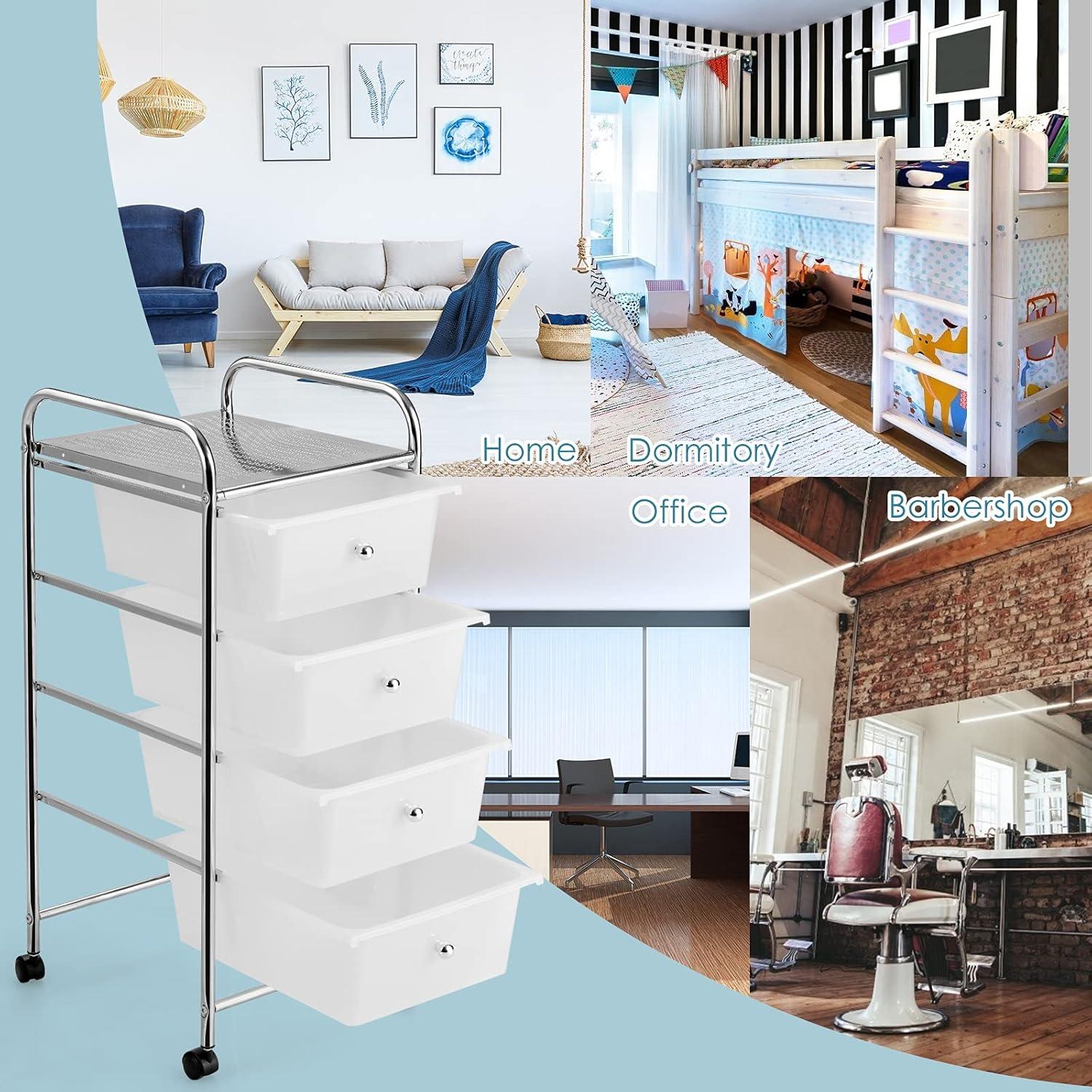 image:imageGiantex 6 Storage Drawer Cart Rolling Organizer Cart for Tools Scrapbook Paper Home Office School Multipurpose Mobile Utility Cart Beige amp YellowClear White