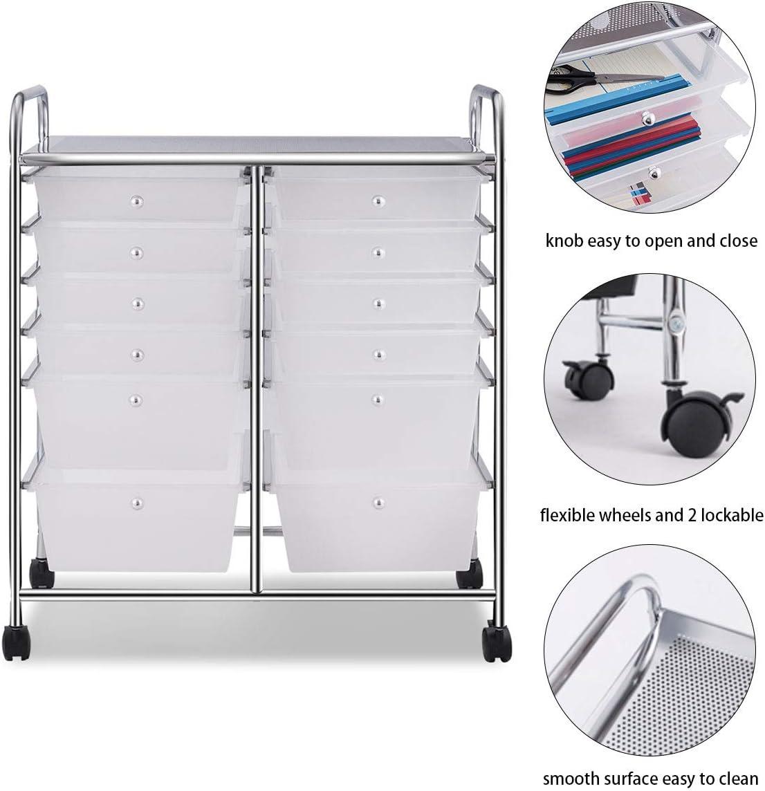 image:imageGiantex 6 Storage Drawer Cart Rolling Organizer Cart for Tools Scrapbook Paper Home Office School Multipurpose Mobile Utility Cart Beige amp YellowClear White
