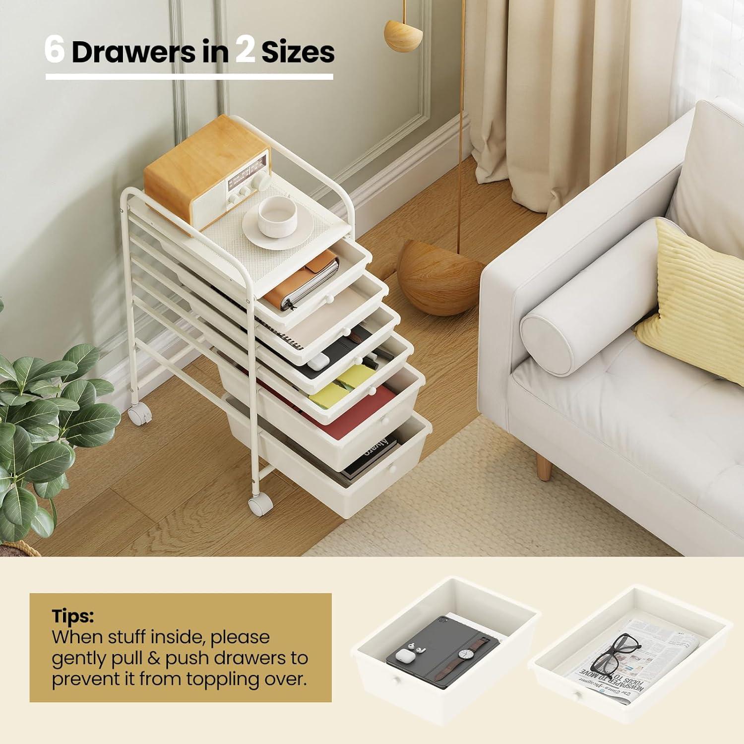 image:imageGiantex 6 Storage Drawer Cart Rolling Organizer Cart for Tools Scrapbook Paper Home Office School Multipurpose Mobile Utility Cart Beige amp YellowIvory