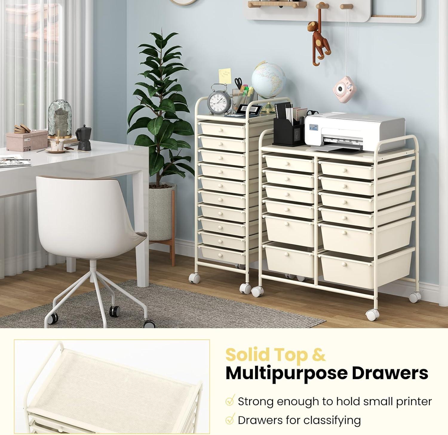 image:imageGiantex 6 Storage Drawer Cart Rolling Organizer Cart for Tools Scrapbook Paper Home Office School Multipurpose Mobile Utility Cart Beige amp YellowIvory