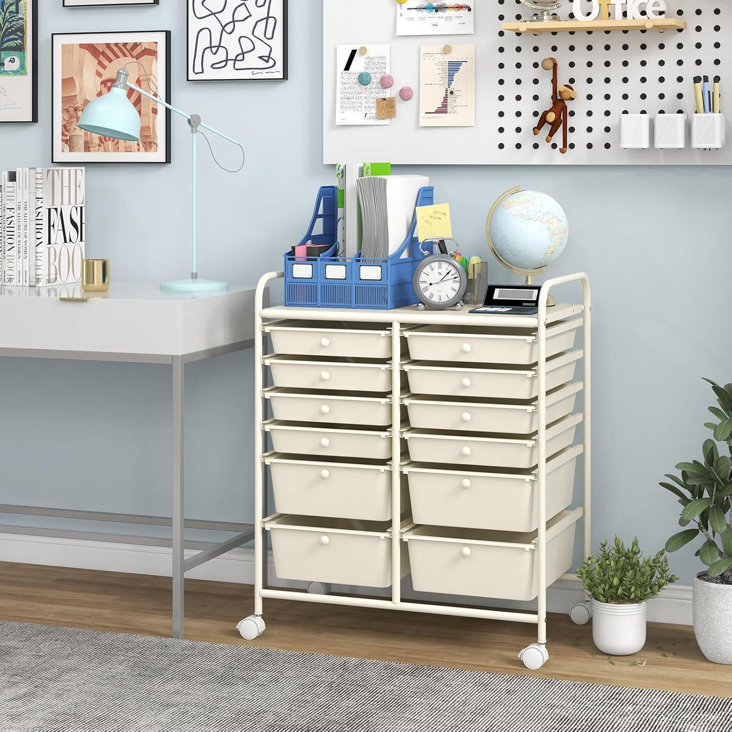 image:imageGiantex 6 Storage Drawer Cart Rolling Organizer Cart for Tools Scrapbook Paper Home Office School Multipurpose Mobile Utility Cart Beige amp YellowIvory