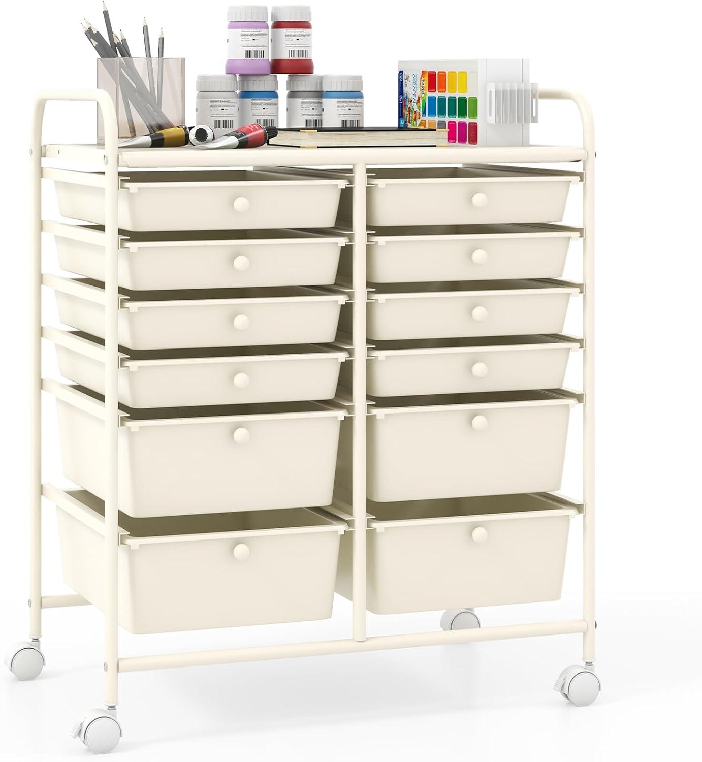 image:imageGiantex 6 Storage Drawer Cart Rolling Organizer Cart for Tools Scrapbook Paper Home Office School Multipurpose Mobile Utility Cart Beige amp YellowIvory