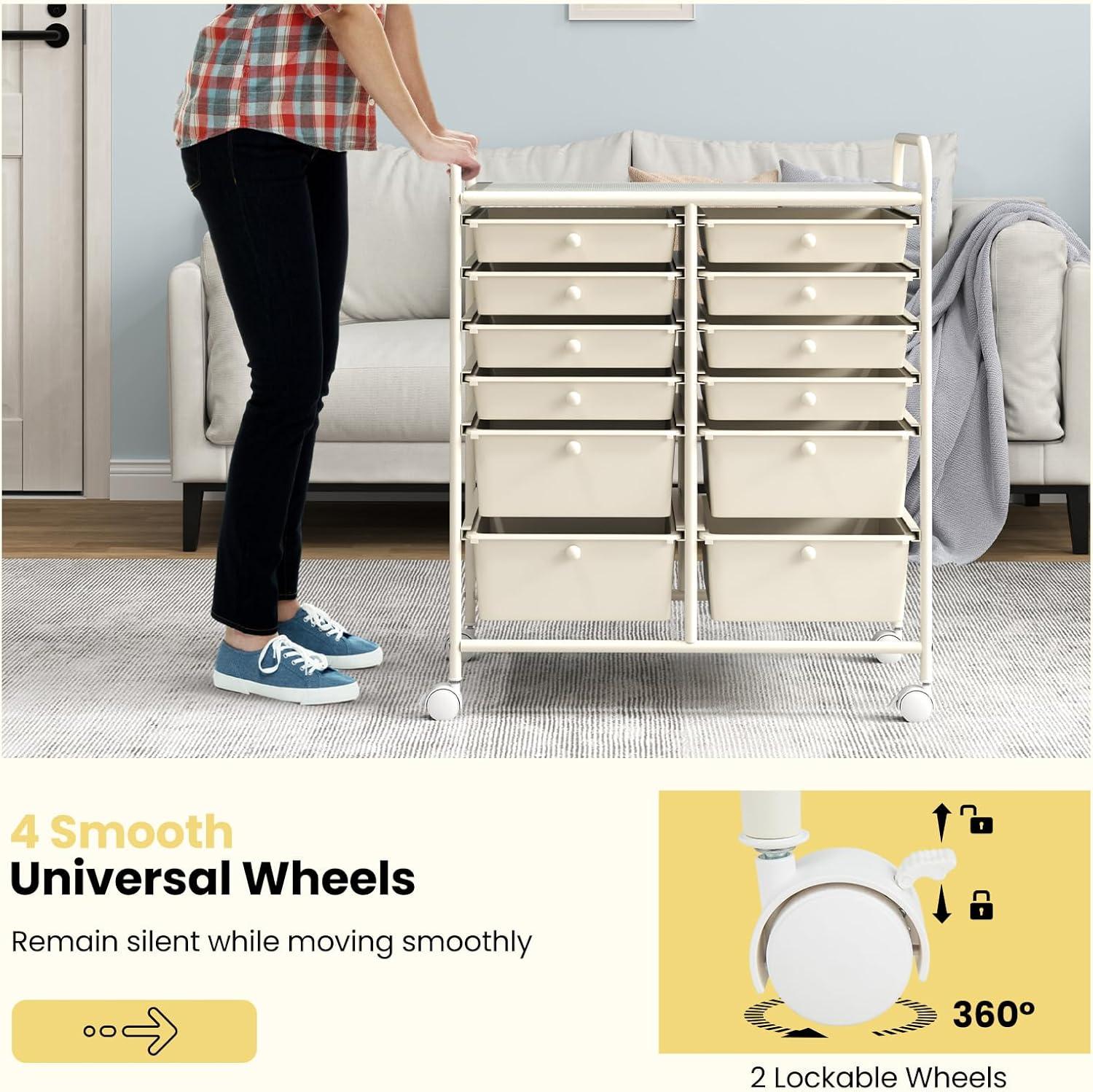 image:imageGiantex 6 Storage Drawer Cart Rolling Organizer Cart for Tools Scrapbook Paper Home Office School Multipurpose Mobile Utility Cart Beige amp YellowIvory